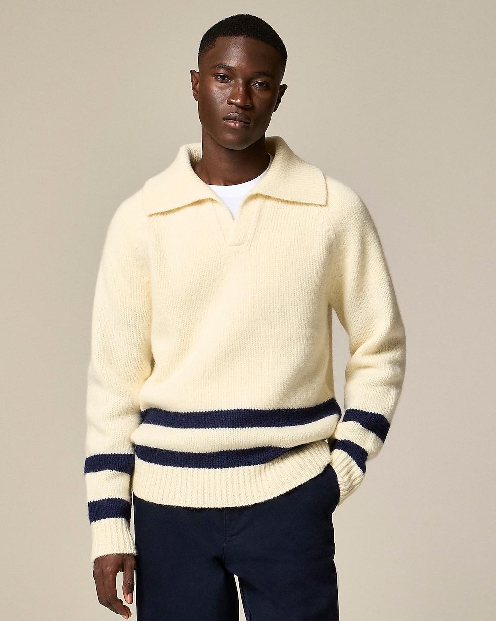 J.Crew Highland Wool Open-Collar Sweater With Stripe in