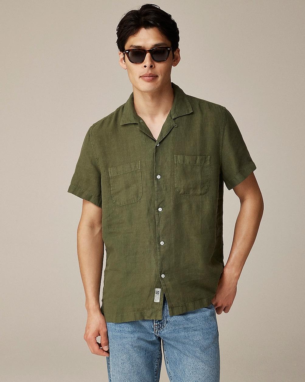 J.Crew Short-Sleeve Baird Mcnutt Irish Linen Camp-Collar Shirt in Green ...