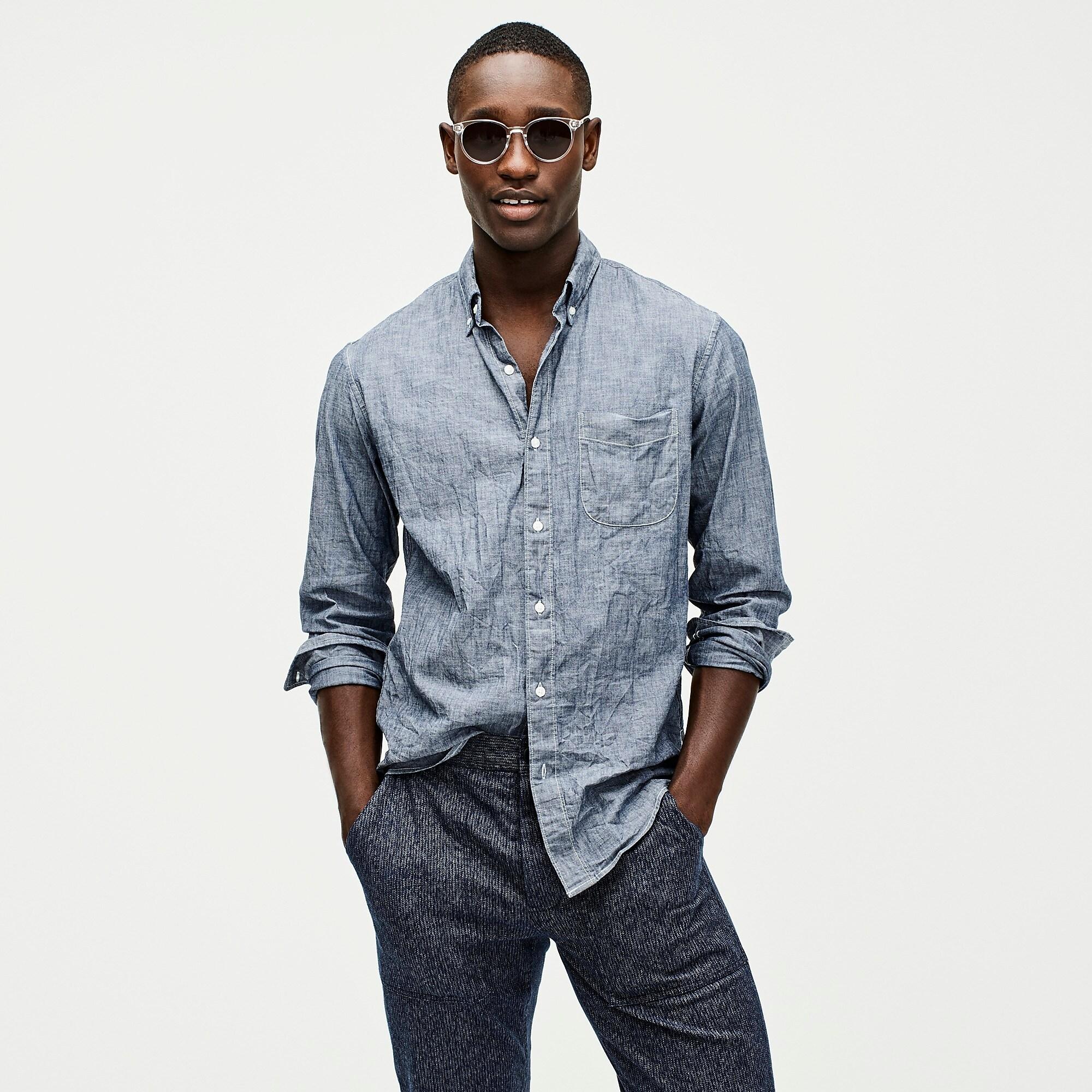 J.Crew Stretch Chambray Work Shirt In Organic Cotton in Blue for Men - Lyst