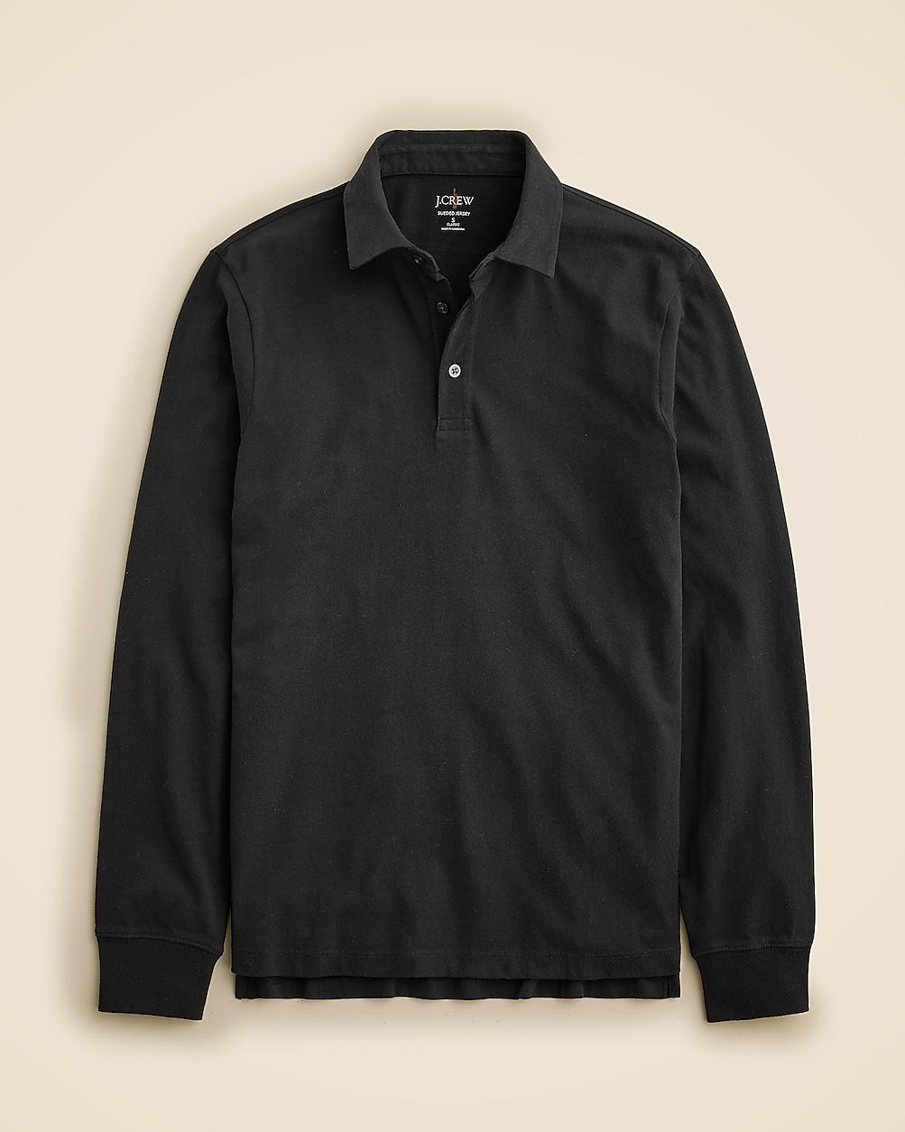 J.Crew Long Sleeve Sueded Cotton Polo Shirt in Black for Men Lyst