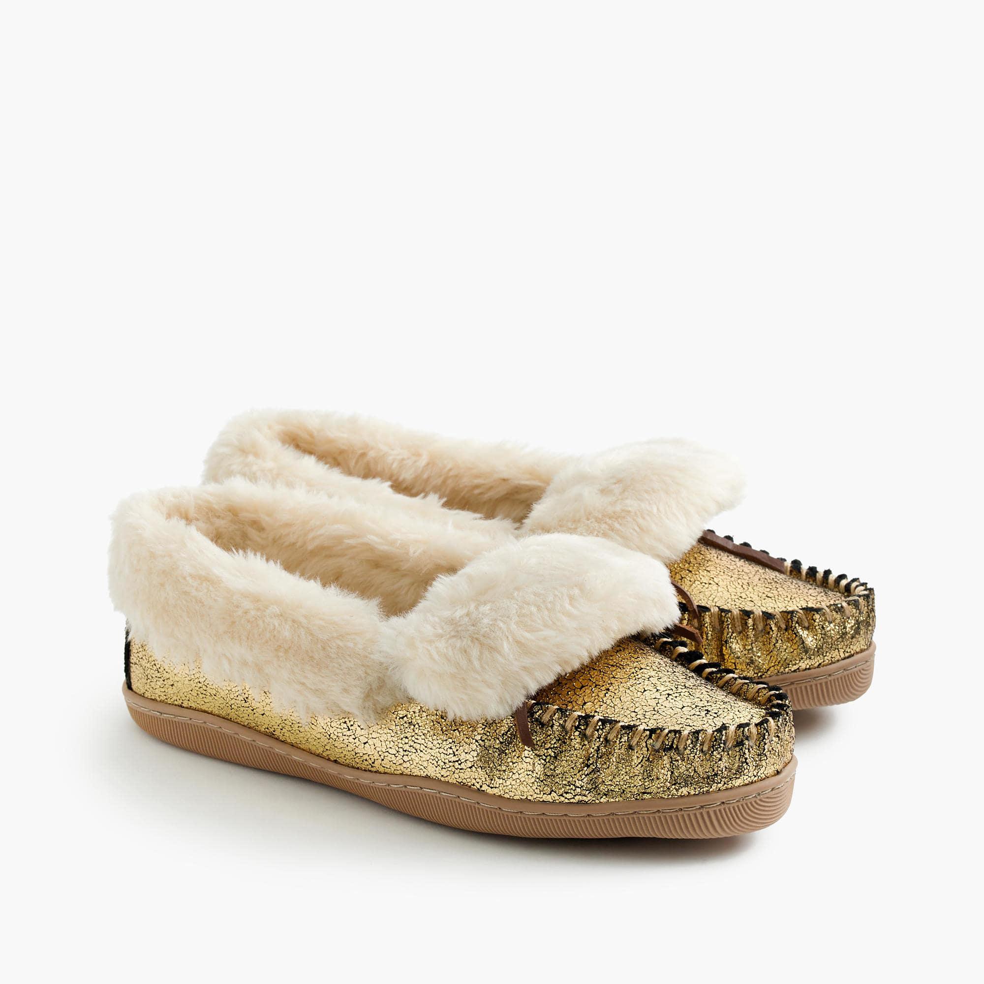 J.Crew Women's Crackled Metallic Suede Lodge Moccasins Lyst