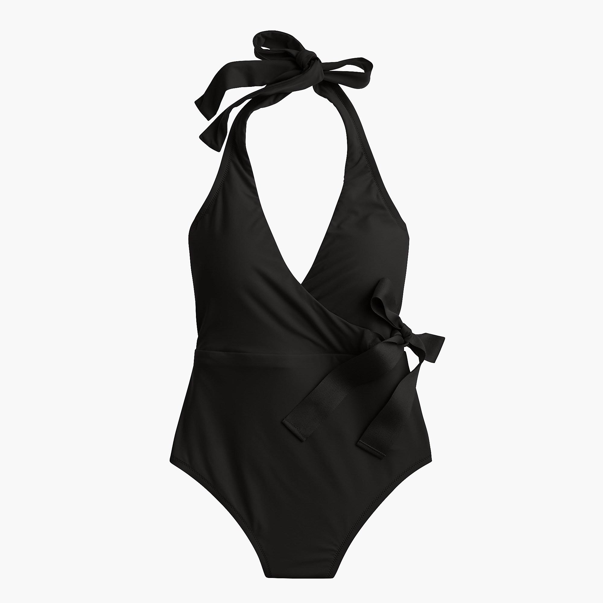 J.Crew Synthetic Halter Wrap Onepiece Swimsuit in Black Lyst