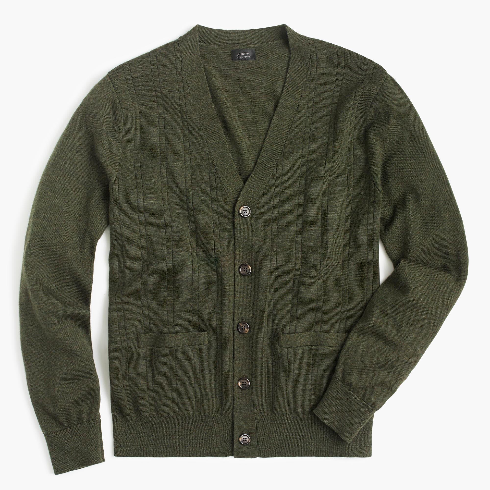 J.Crew Italian Merino Wool Cardigan Sweater In Forest Green for Men - Lyst