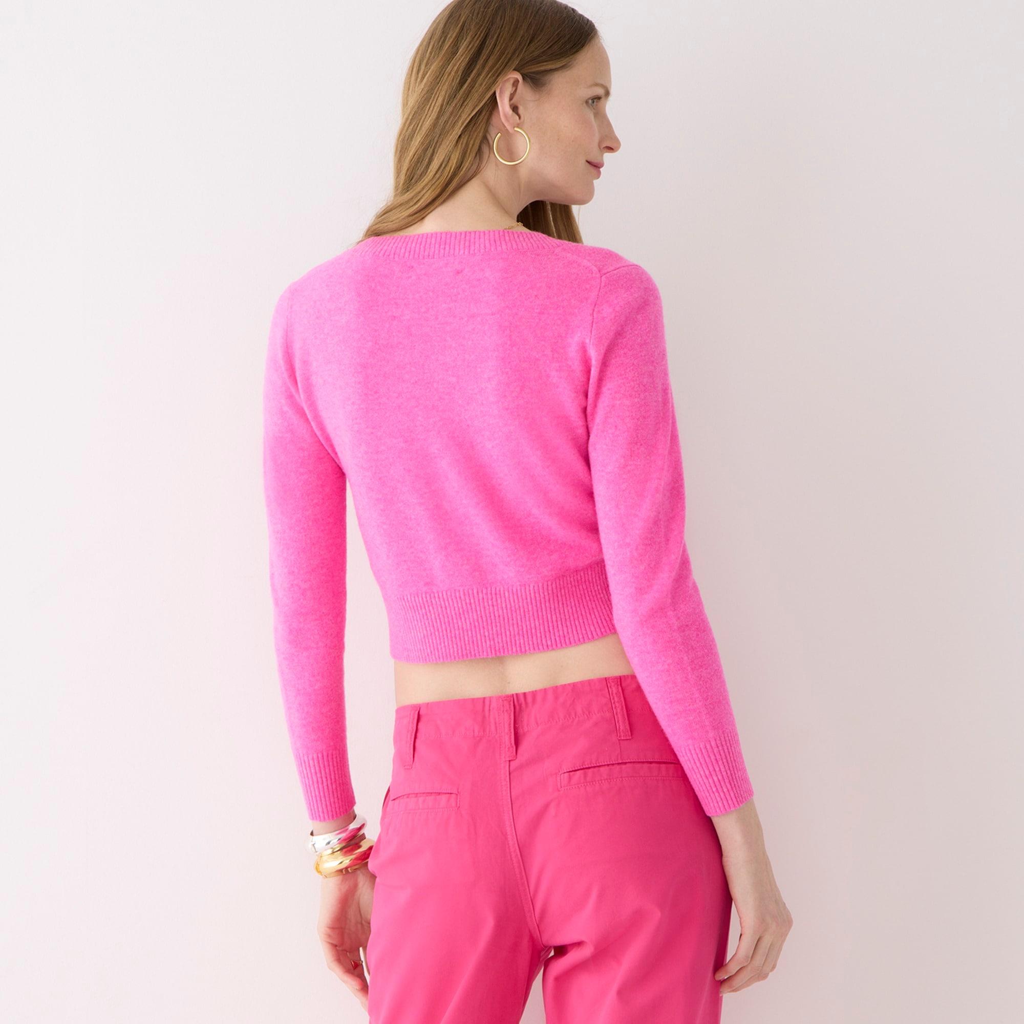 J.Crew Cashmere Cropped V-neck Cardigan Sweater in Pink | Lyst