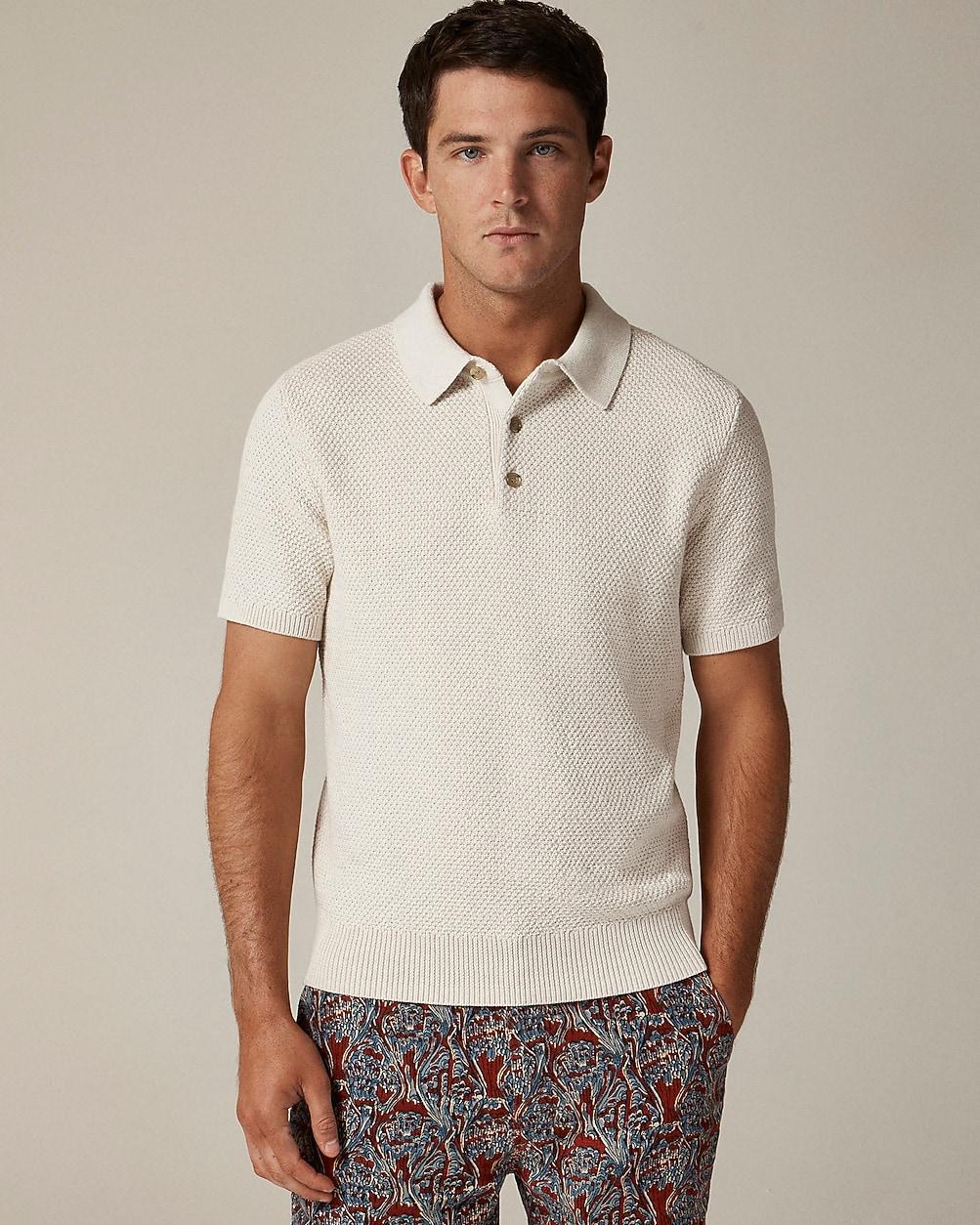 J.Crew Short-Sleeve Cotton Seed-Stitch Sweater-Polo in Natural for
