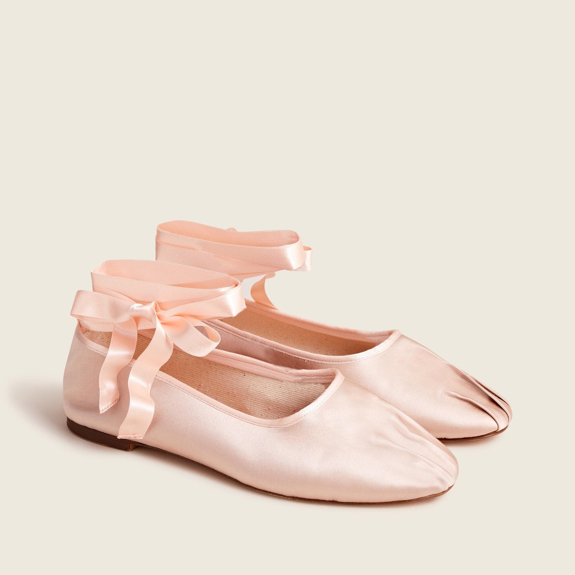 J.Crew Pleated Satin Ribbon-tie Ballet Flats in Pink | Lyst