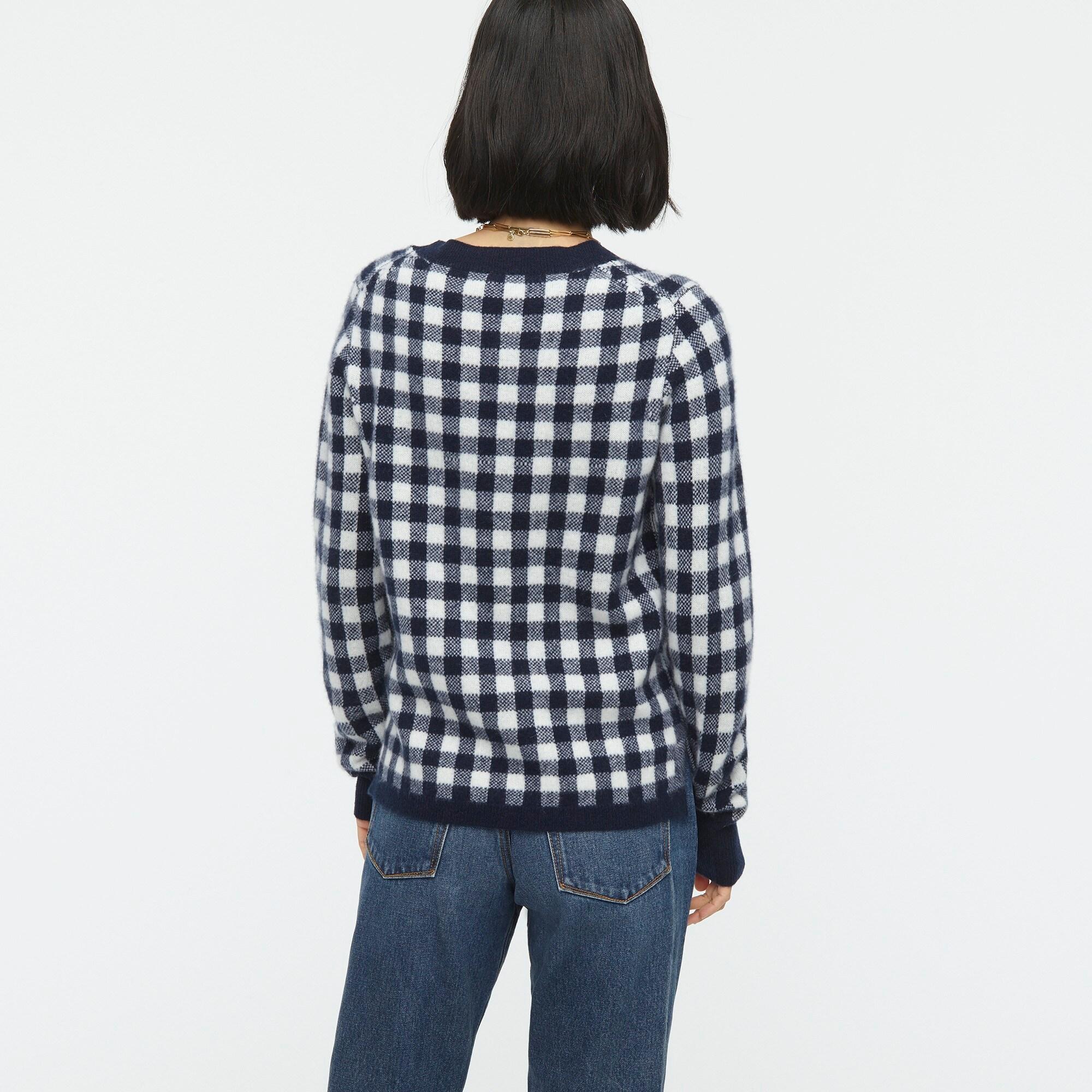 J.Crew Cashmere Crewneck Sweater In Gingham in Blue - Lyst