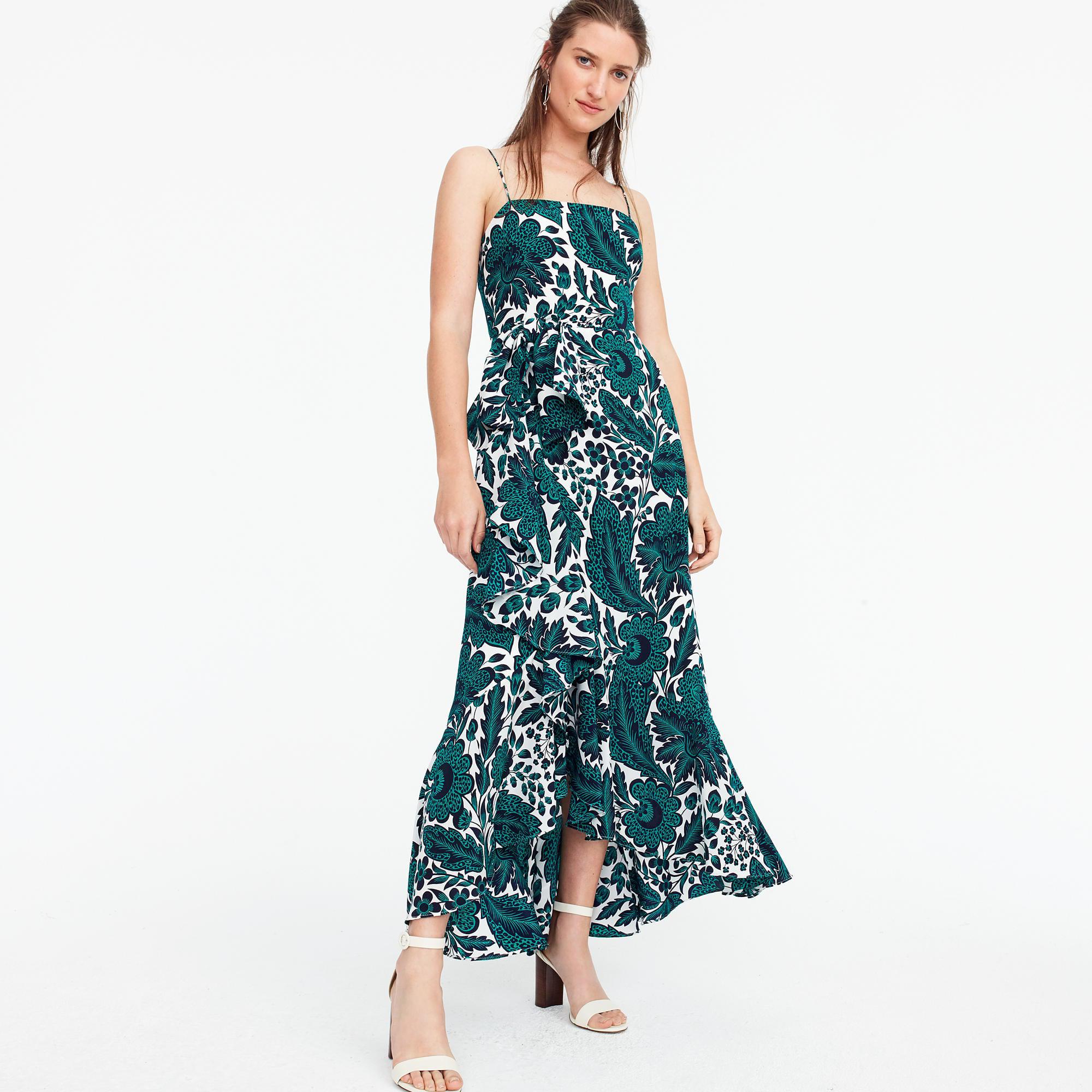 J.Crew Ruffle Hilow Silk Dress In Tropical Floral in Navy Green (Blue) Lyst