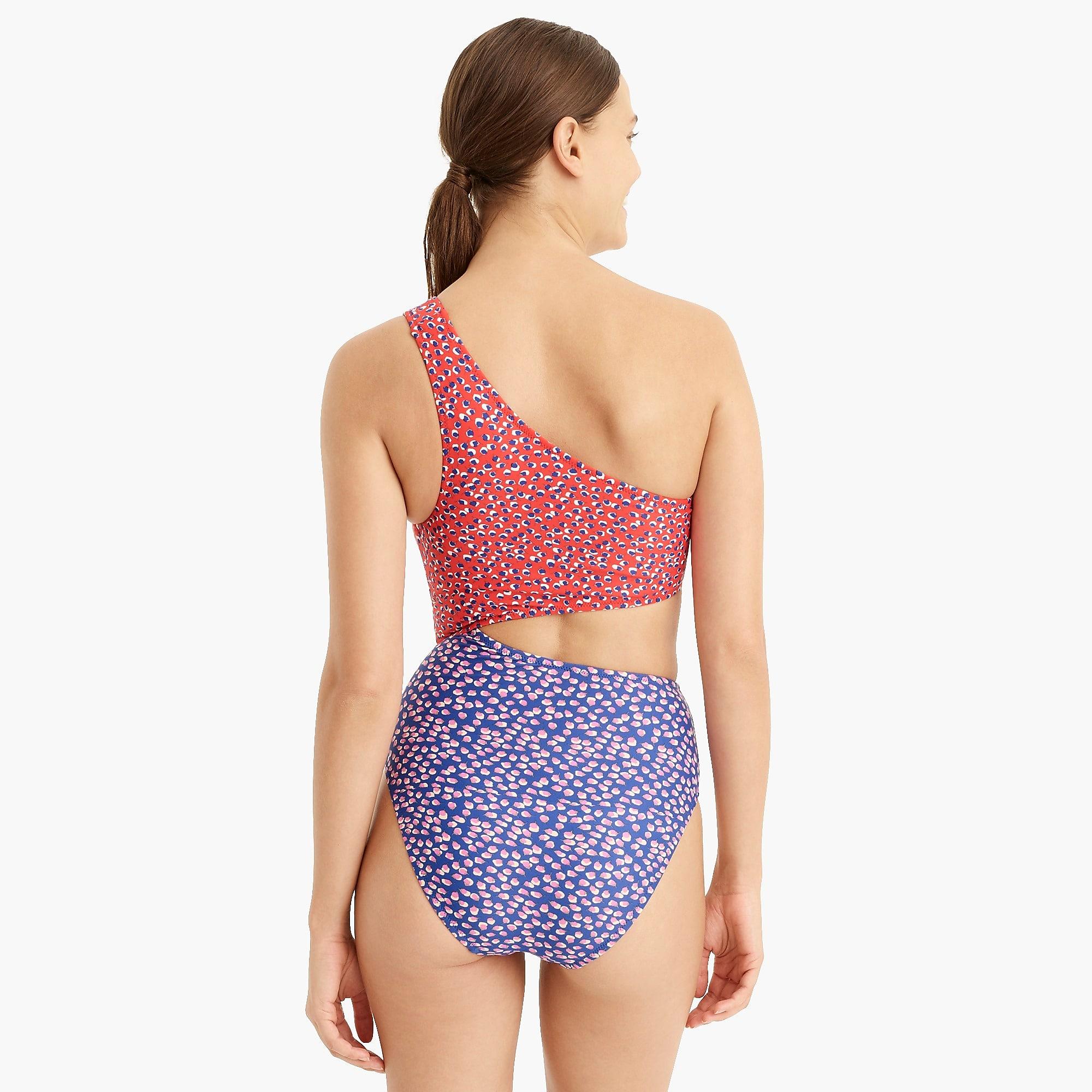 J Crew Eco One Shoulder Cutout One Piece Swimsuit In Colorblock Rosebud Print In Blue Lyst J Crew Eco One Shoulder Cutout One Piece Swimsuit In Colorblock Rosebud Print In Blue Lyst