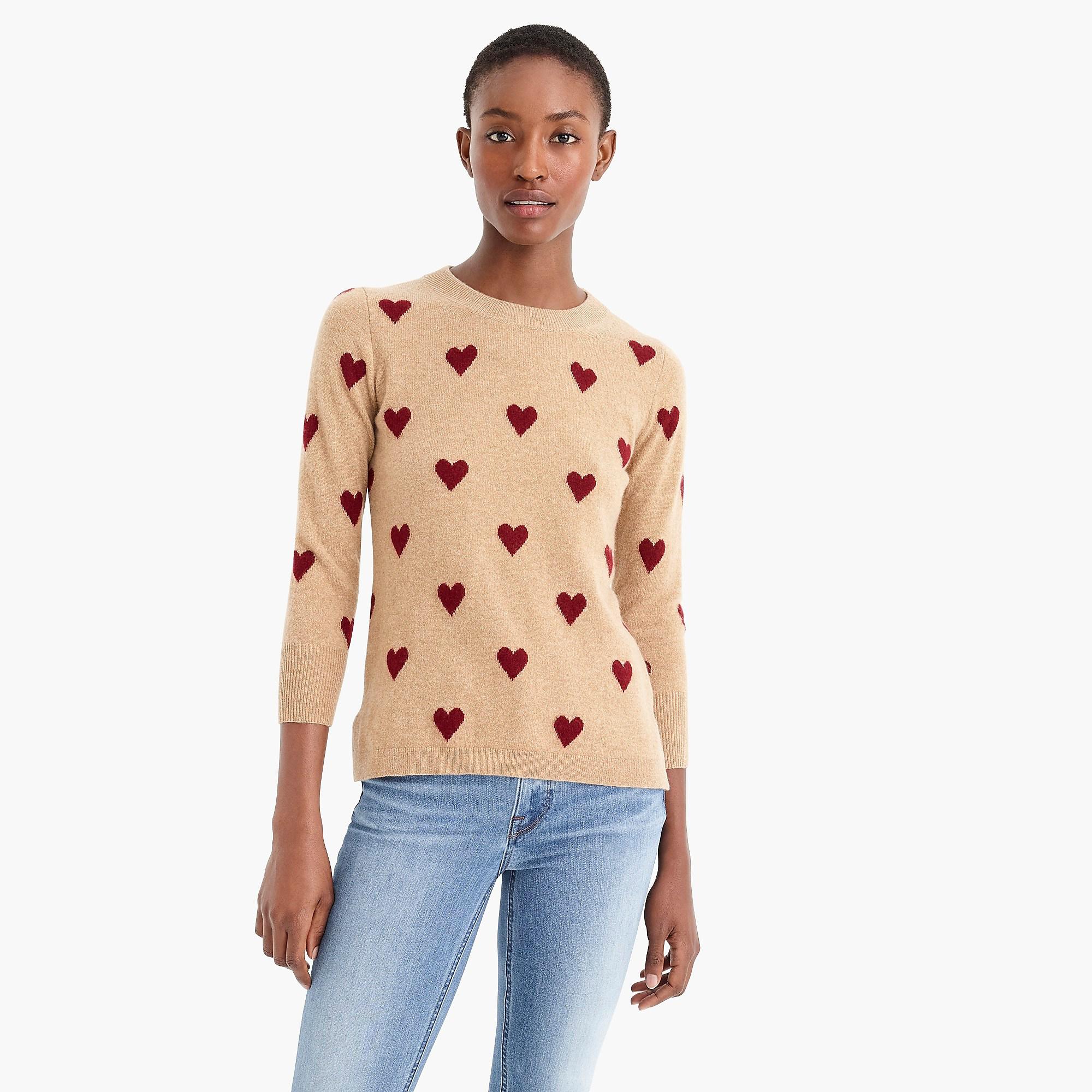 J.Crew Everyday Cashmere Crewneck Sweater With Intarsiaknit Hearts Lyst