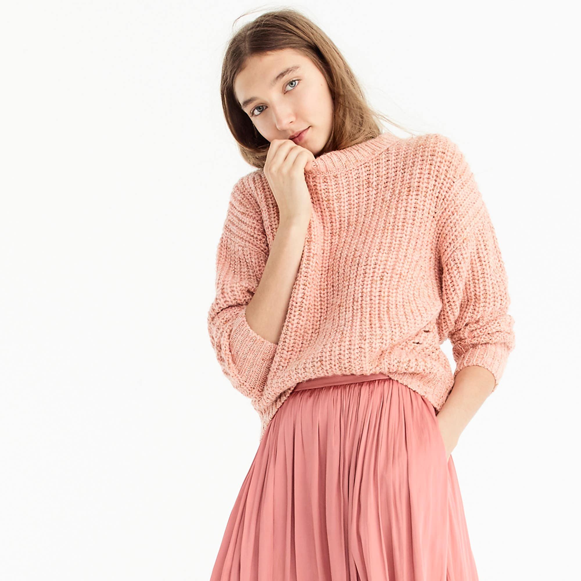 J.Crew Denim Point Sur Chunky Ribbed Crewneck Sweater in Pink - Lyst