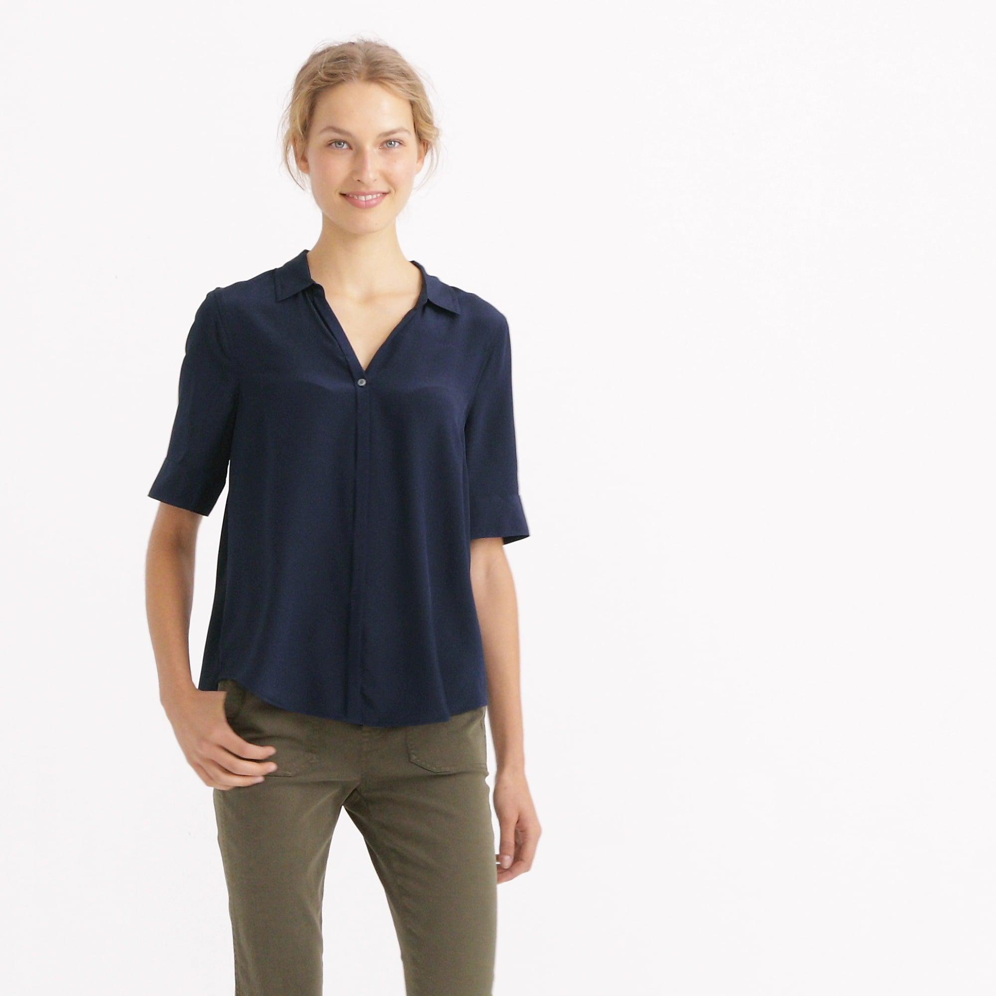 J.Crew Shortsleeve Buttonup Shirt In Silk in Navy (Blue) Lyst