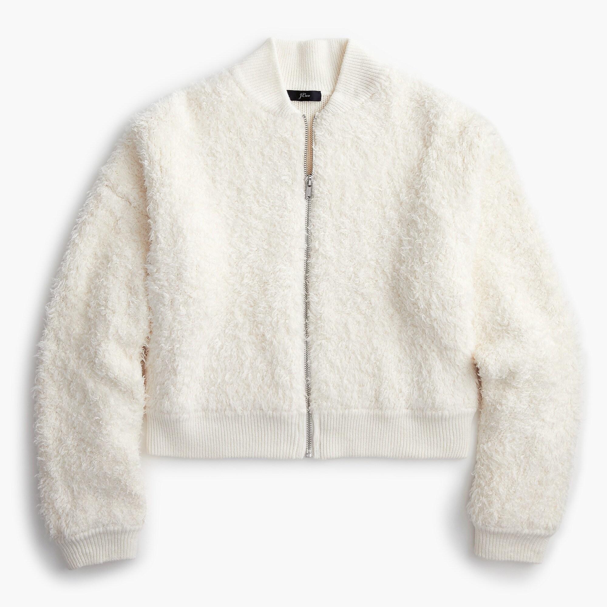 J.Crew Wool Fuzzy Bomber Sweater-jacket in White - Lyst