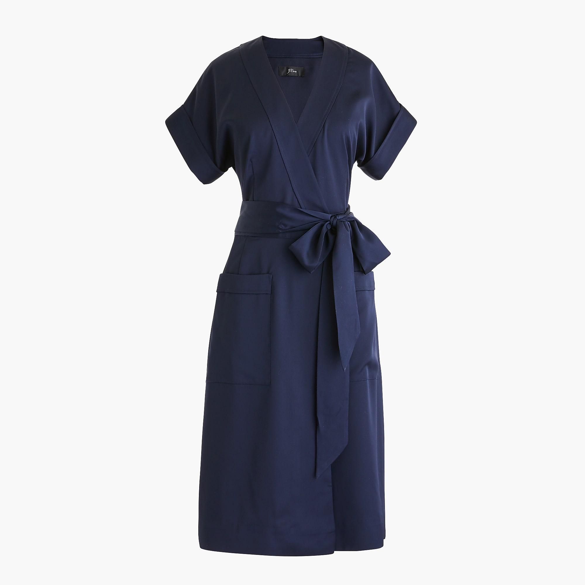 J.Crew Shortsleeve Wrap Dress In Satinback Crepe in Navy (Blue) Lyst