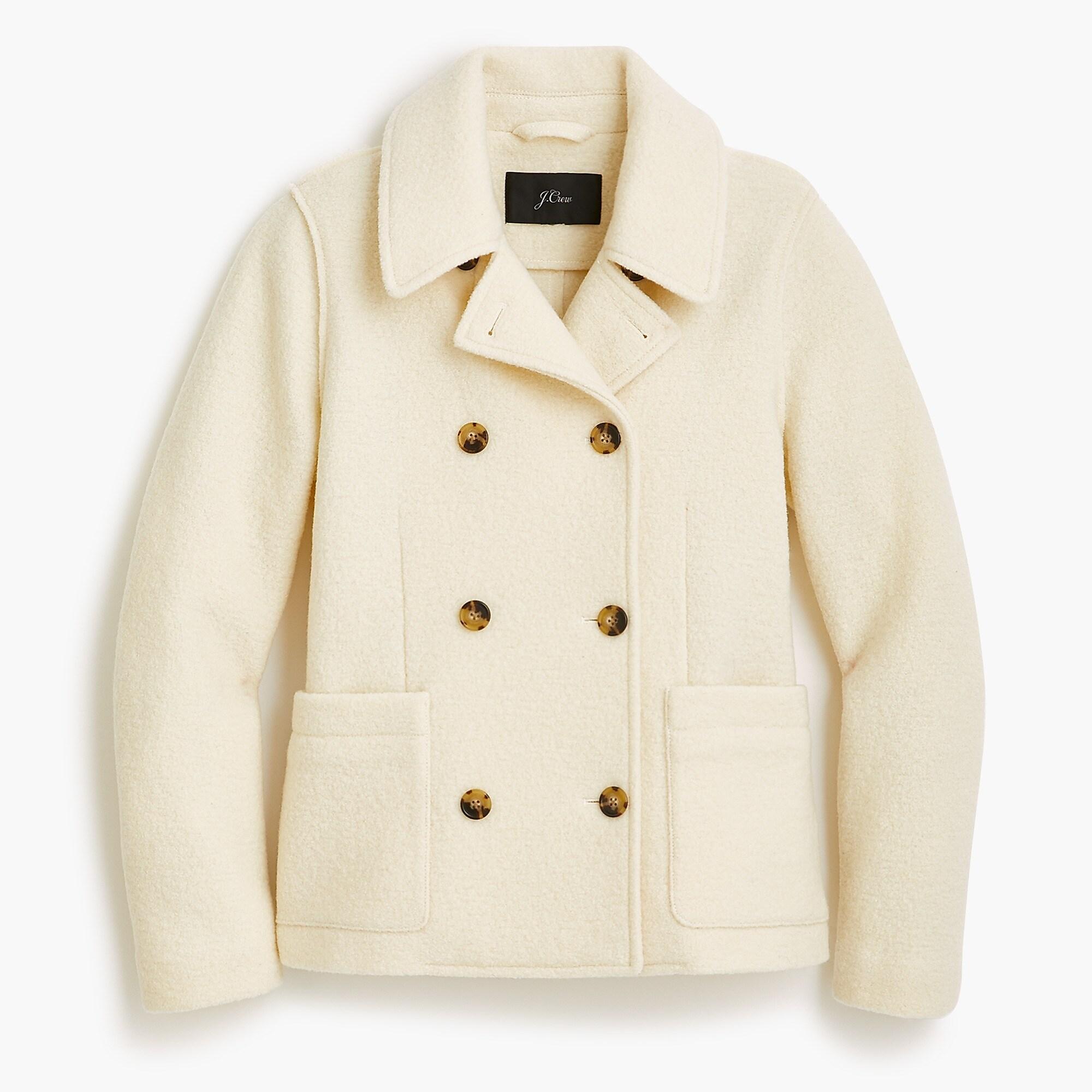 J.Crew Doublebreasted Peacoat In Italian Boiled Wool in Ivory (White) Lyst