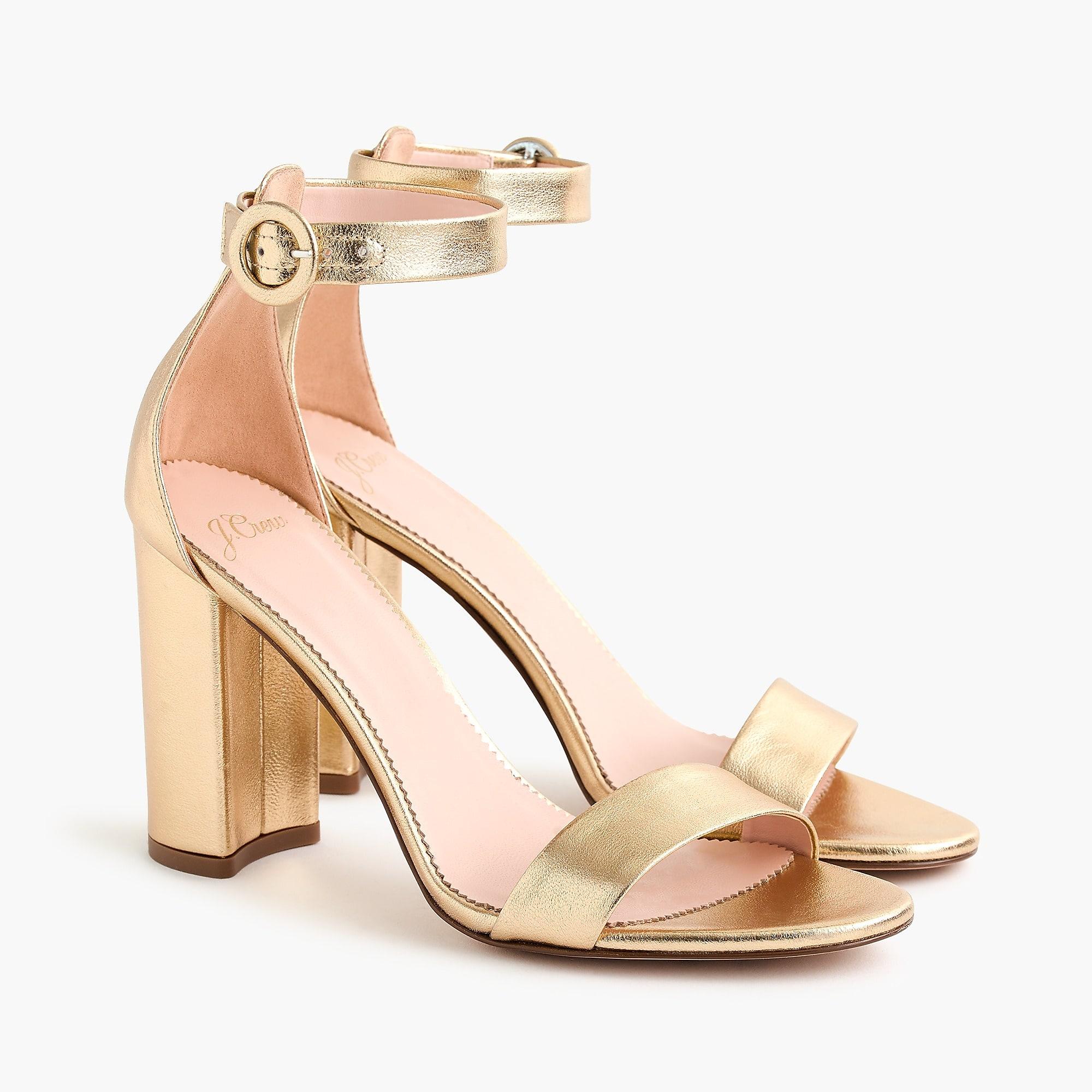 J.Crew Stella Heels With Ankle Strap In Metallic Leather Lyst