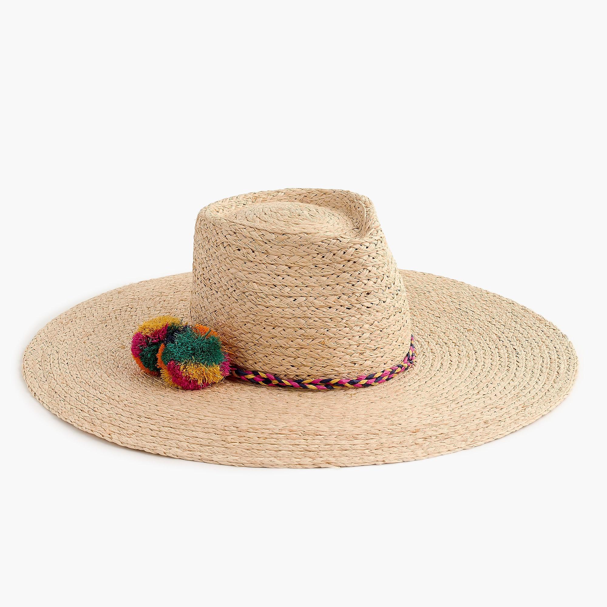 J.Crew Straw Sun Hat With Pom-poms in 