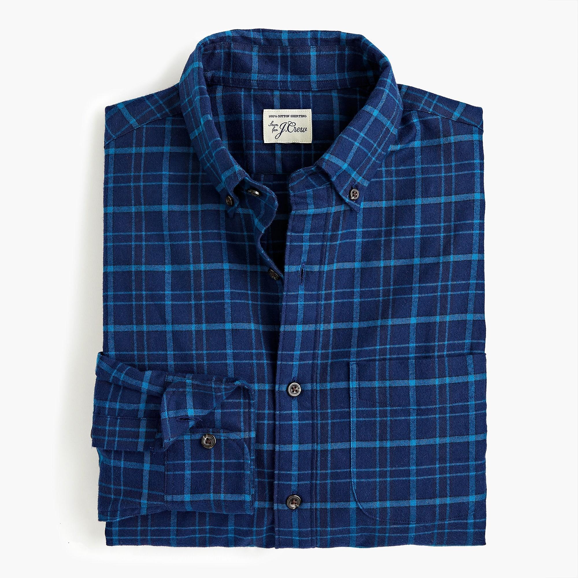 J.Crew Flannel Slim Untucked Brushed Twill Shirt In Navy Plaid in Blue ...