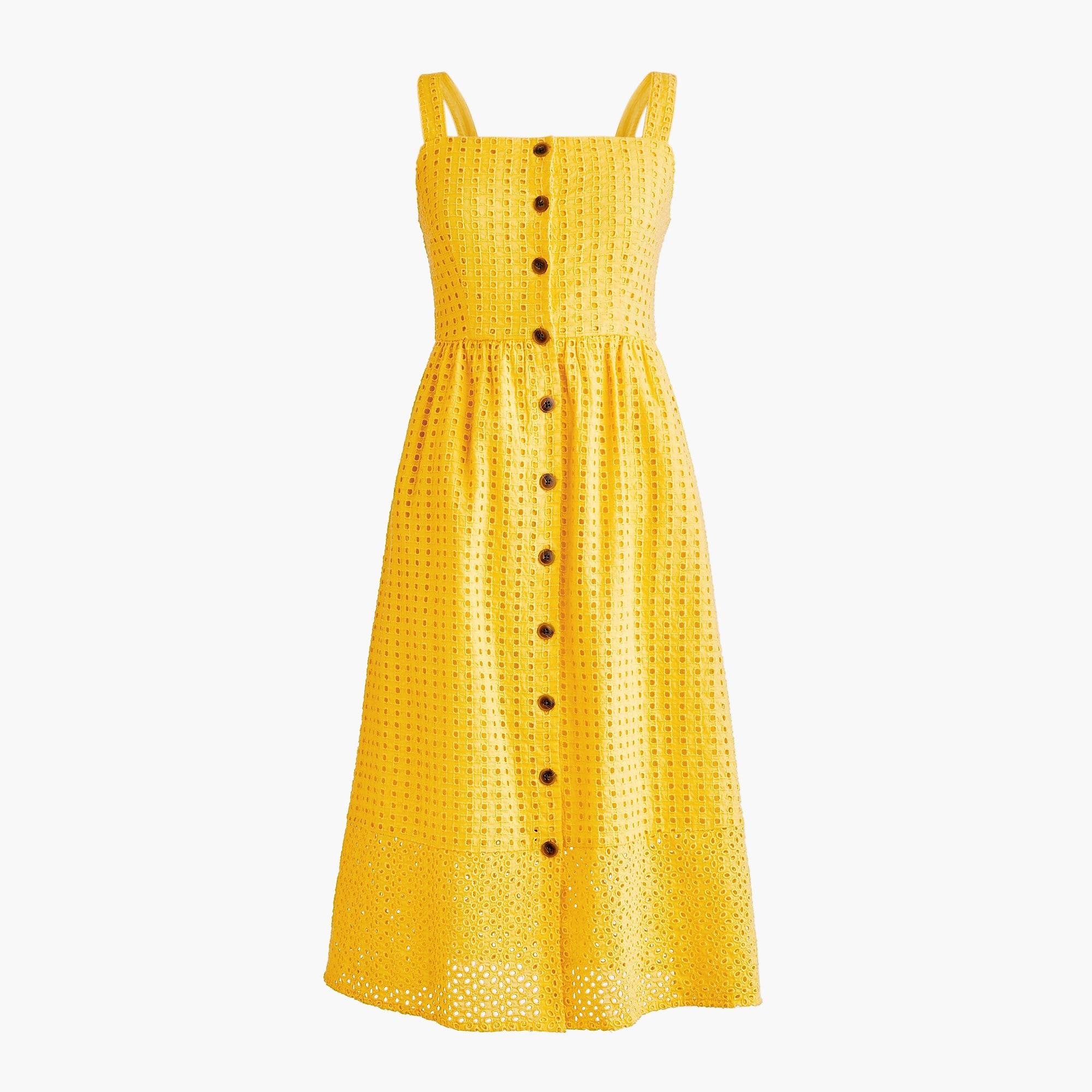 J.Crew Cotton Tall Classic Button-front Midi Sundress In Contrast Embroidered Eyelet in Yellow 