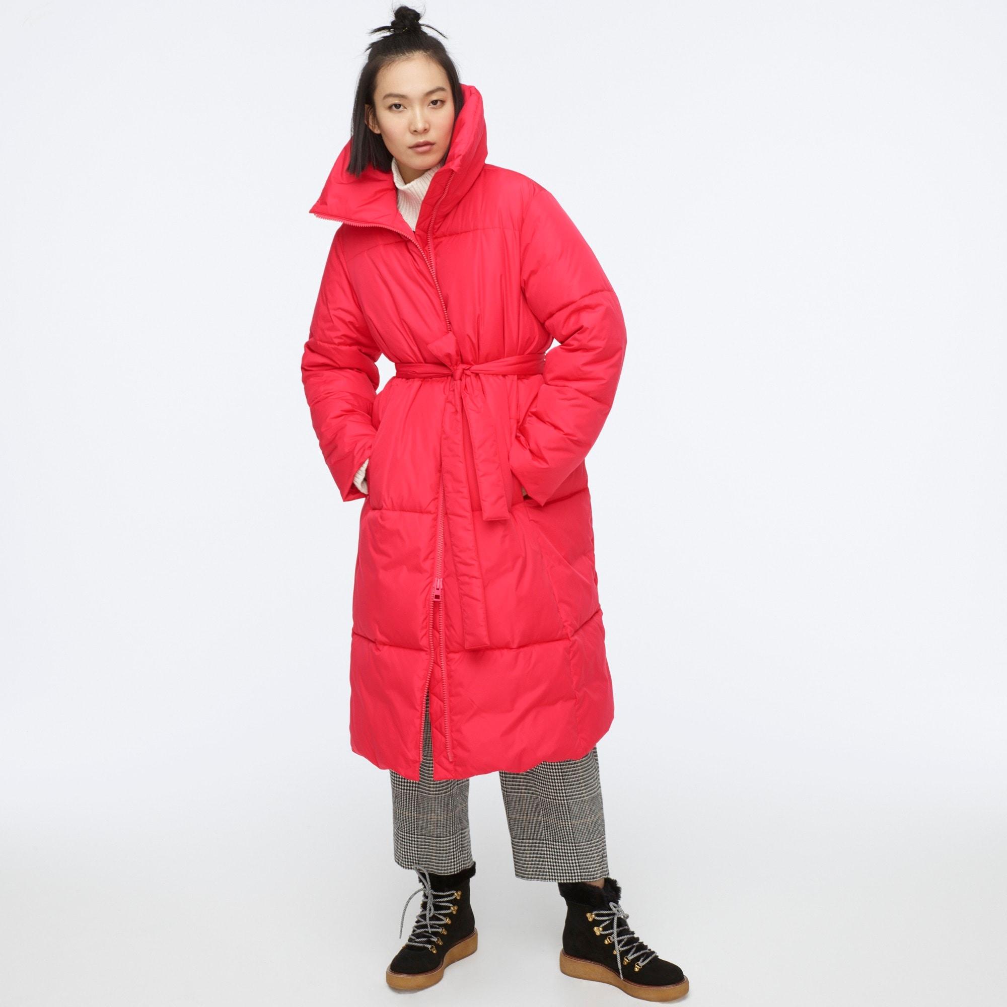 J.Crew Long Belted Puffer Coat With Primaloft in Red