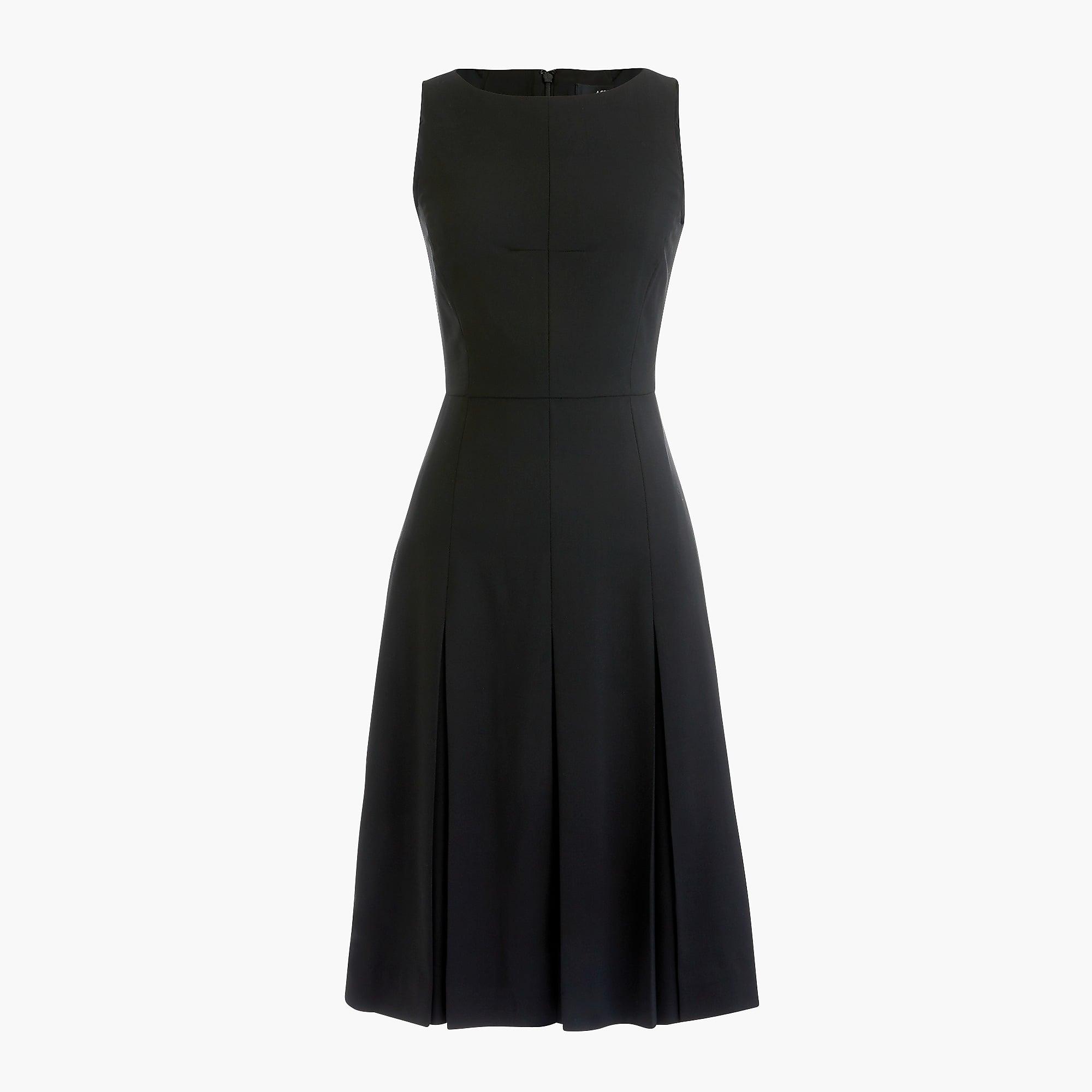 J.Crew Sleeveless Pleated A-line Dress In Two-way Stretch Wool in Black