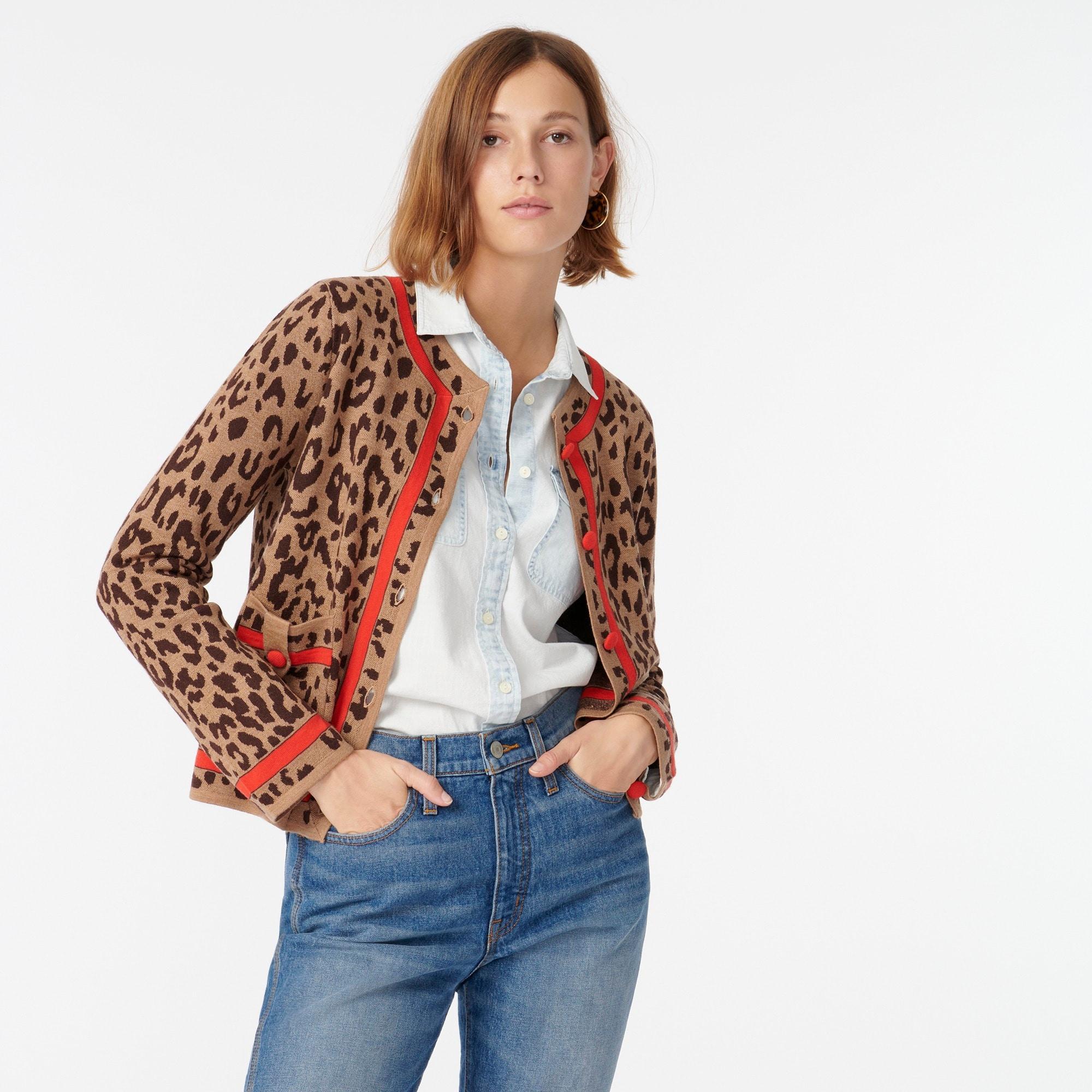 j crew leopard bomber sweater
