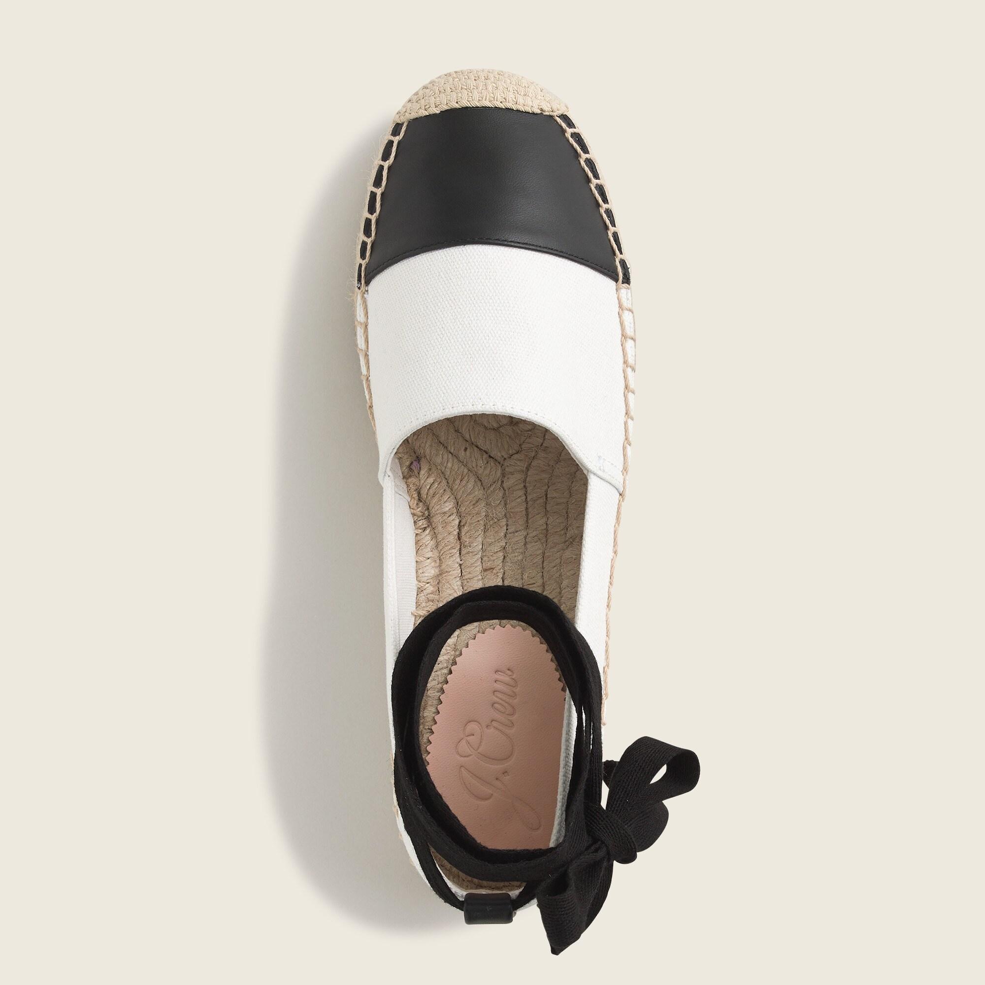J.Crew Canvas Espadrille Flats With Leather Cap Toe in White
