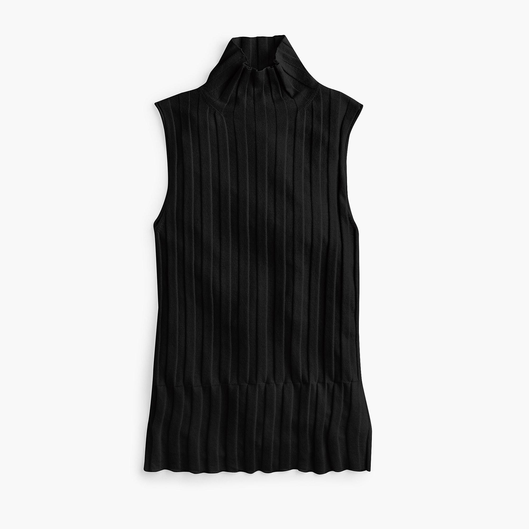 J Crew Cotton 365 Stretch Sleeveless Turtleneck Ribbed Sweater In Black