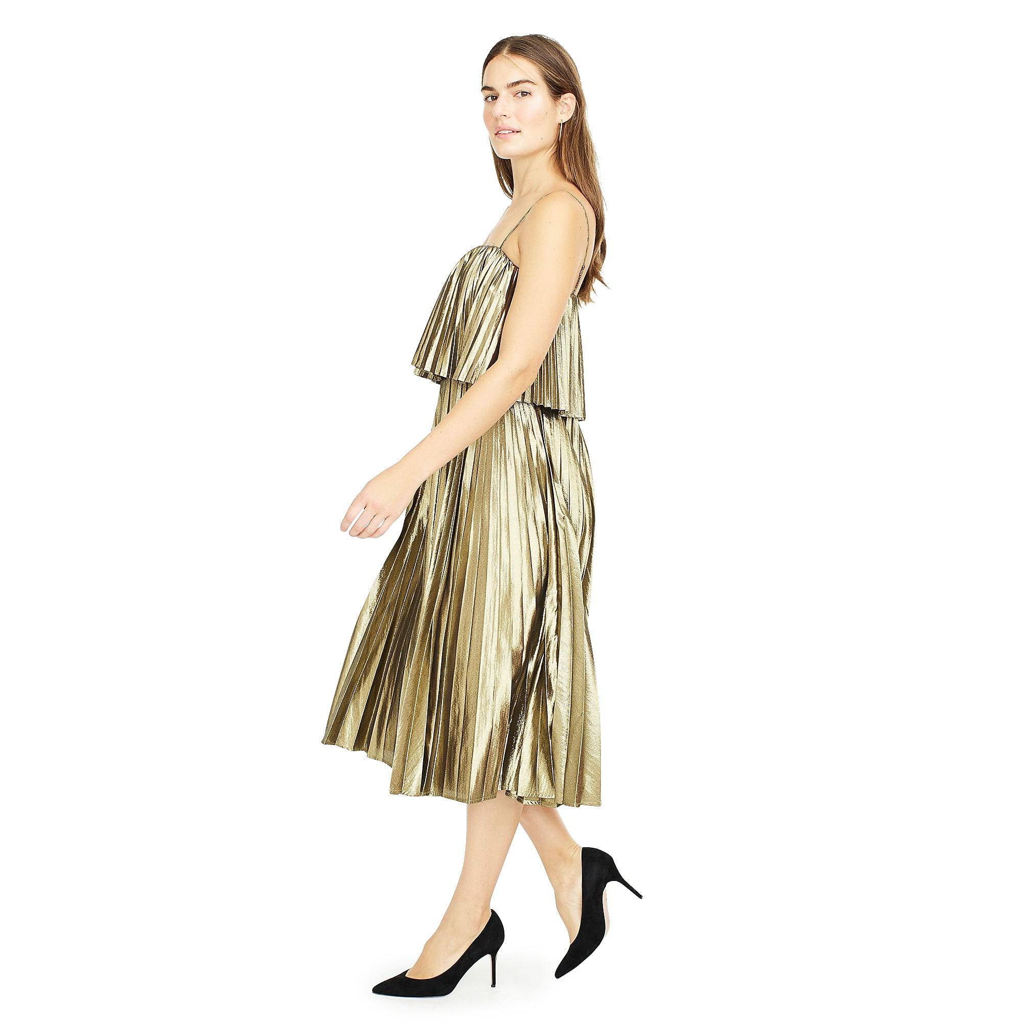j crew gold pleated dress