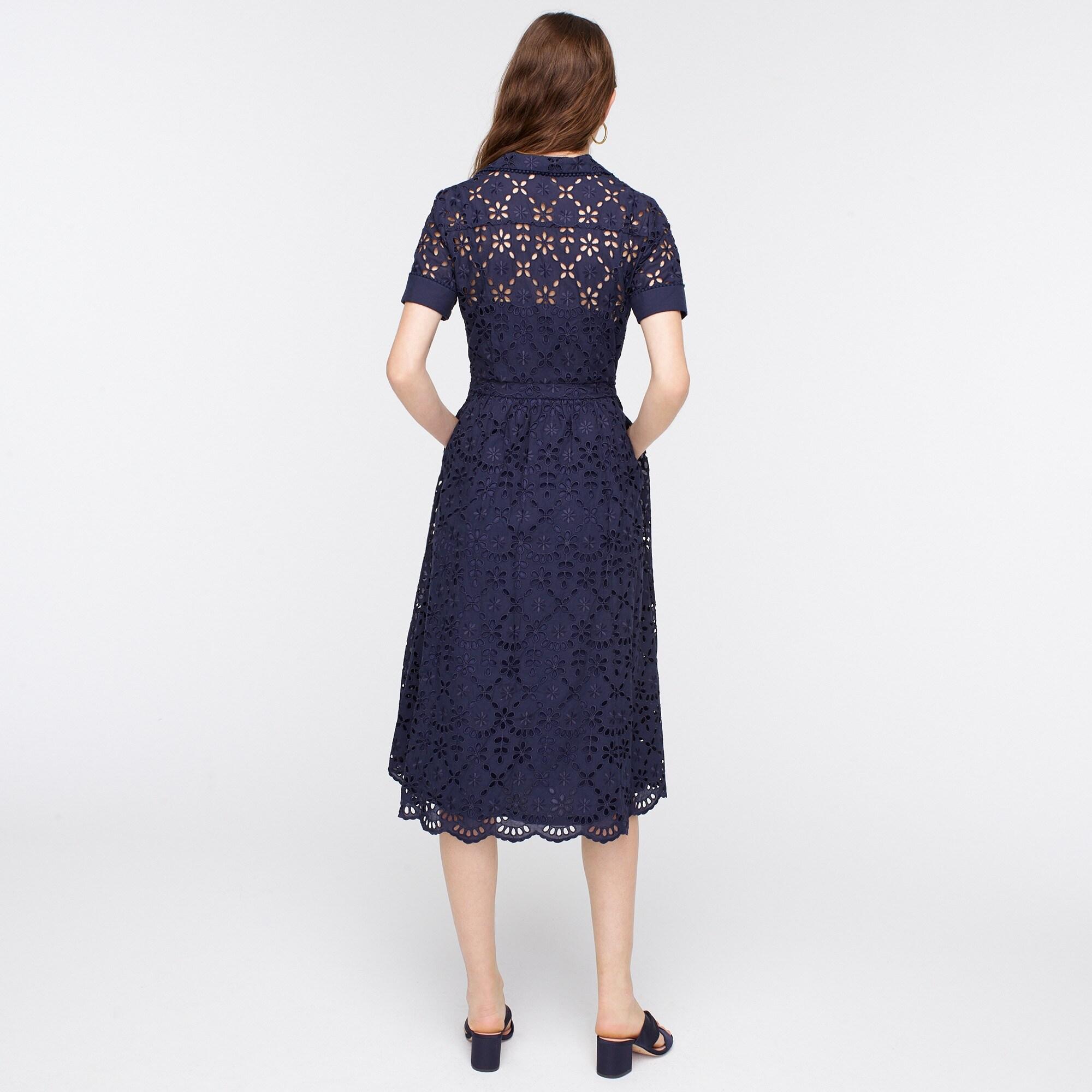 J.Crew Cotton Shortsleeve Aline Dress In Embroidered Eyelet in Navy