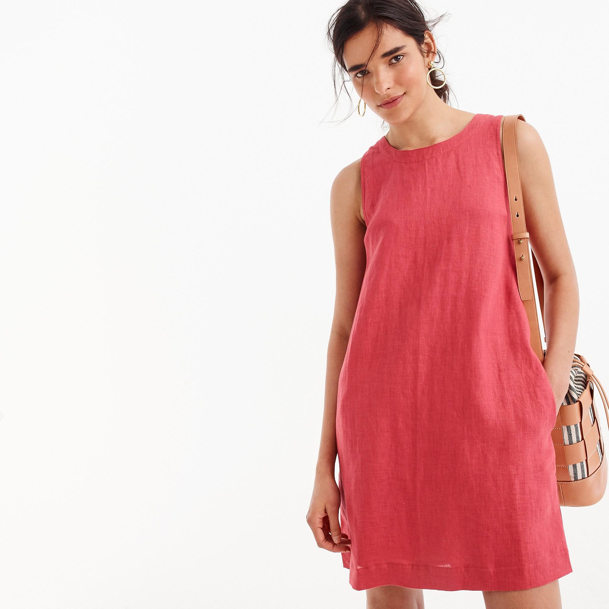 J.Crew Petite Button-back Linen Shift Dress in Red | Lyst