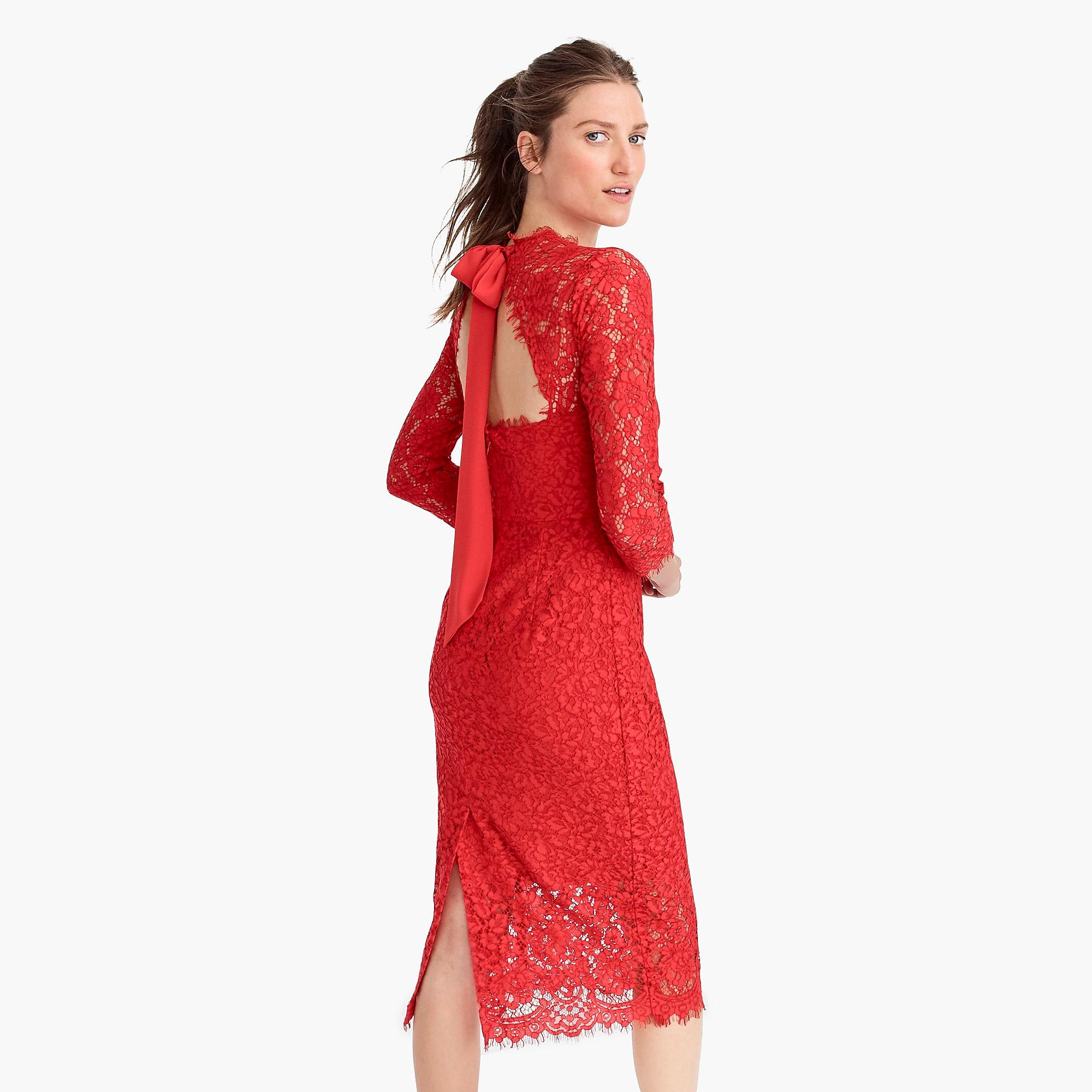 Long sleeve red lace sheath dress shirt