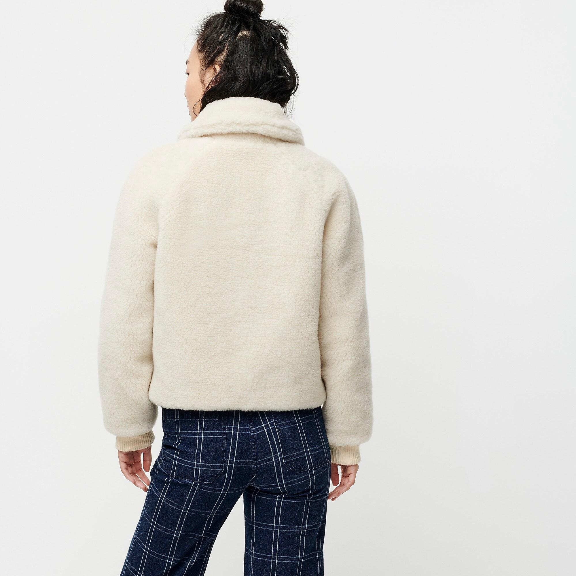 J.Crew Plush Fleece Bomber Jacket in Natural Lyst