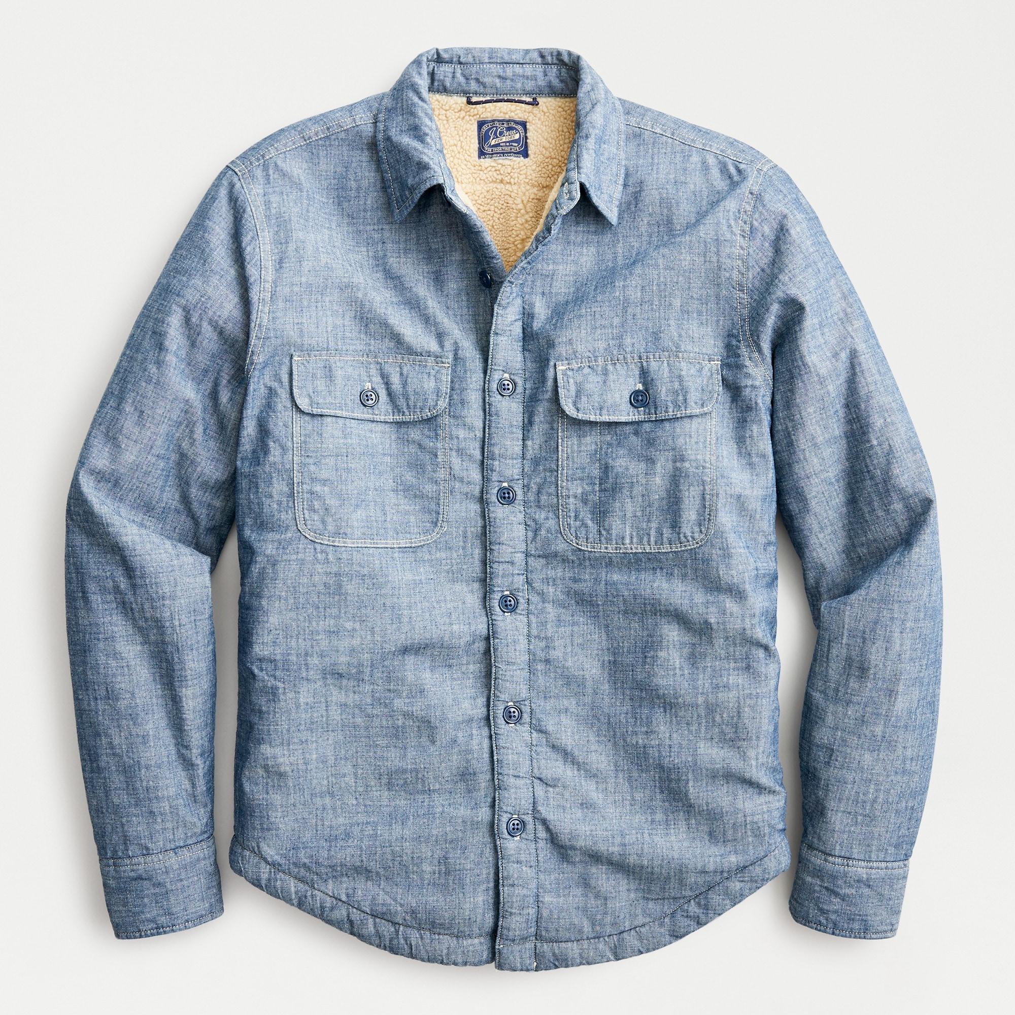 J.Crew Japanese Chambray Shirt-jacket With Sherpa Lining in Blue for Men |  Lyst