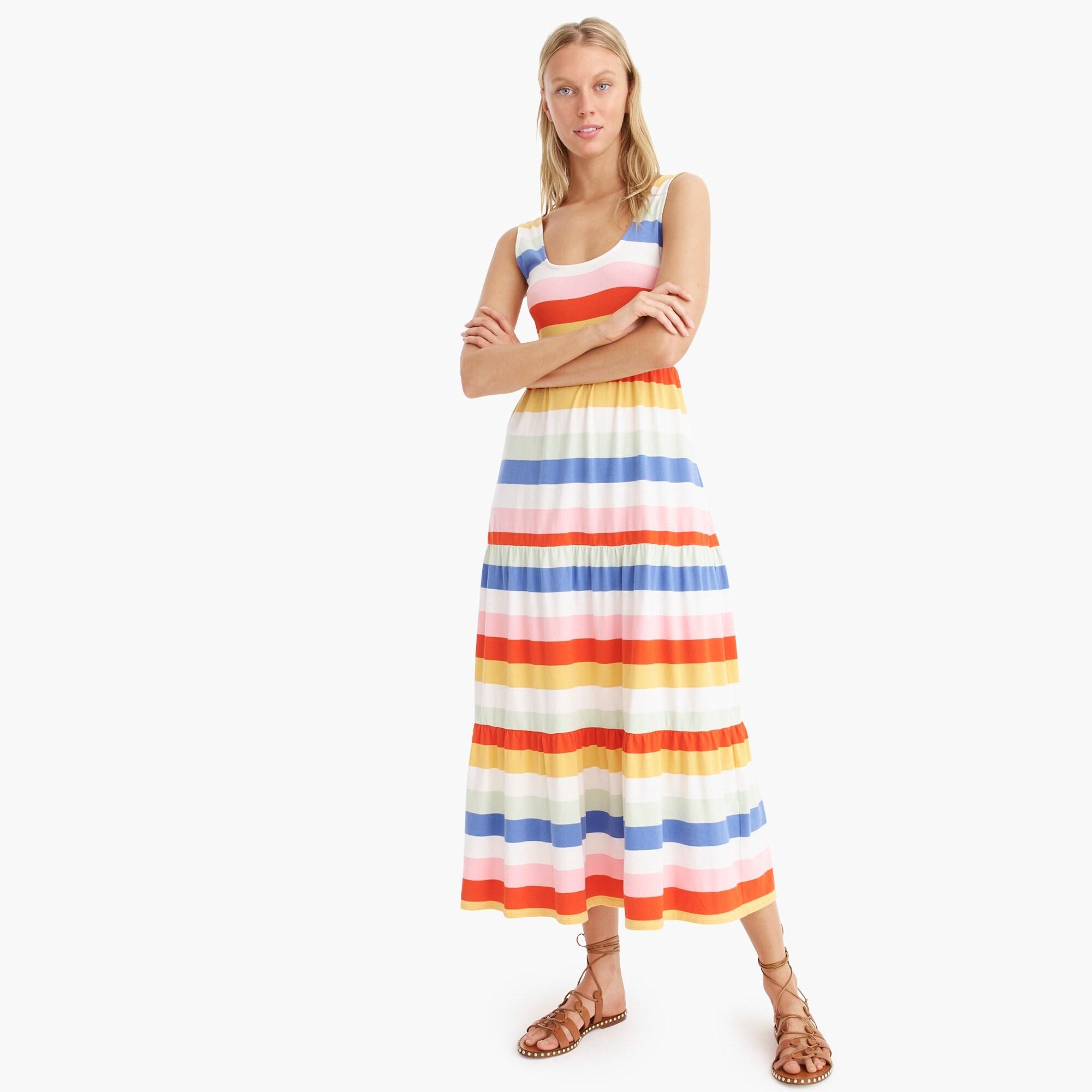 tiered knit maxi dress in rainbow wide stripe
