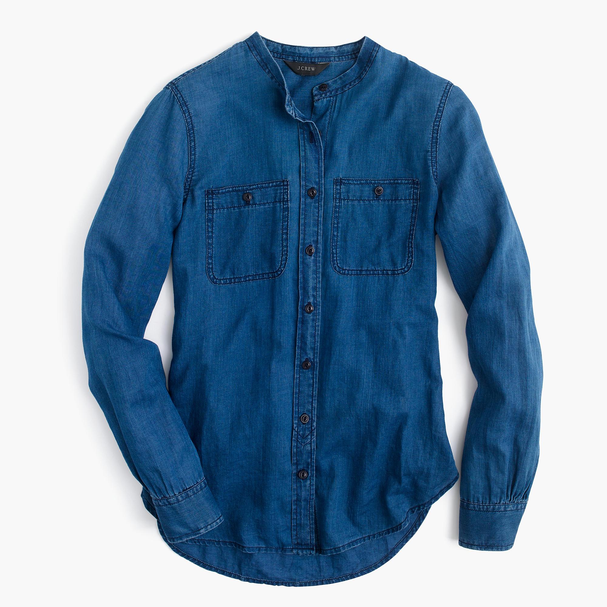 J.crew Petite Collarless Button-up Shirt In Indigo in Blue for Men | Lyst