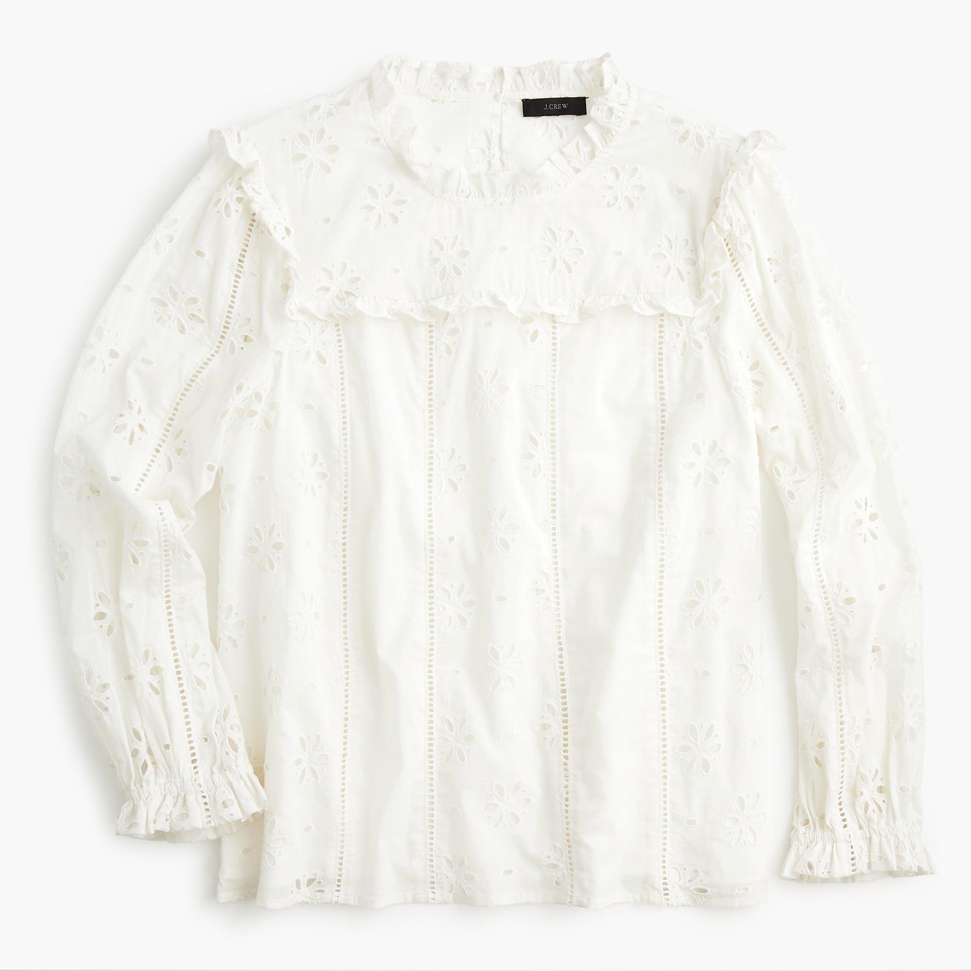 j crew ruffle neck eyelet top