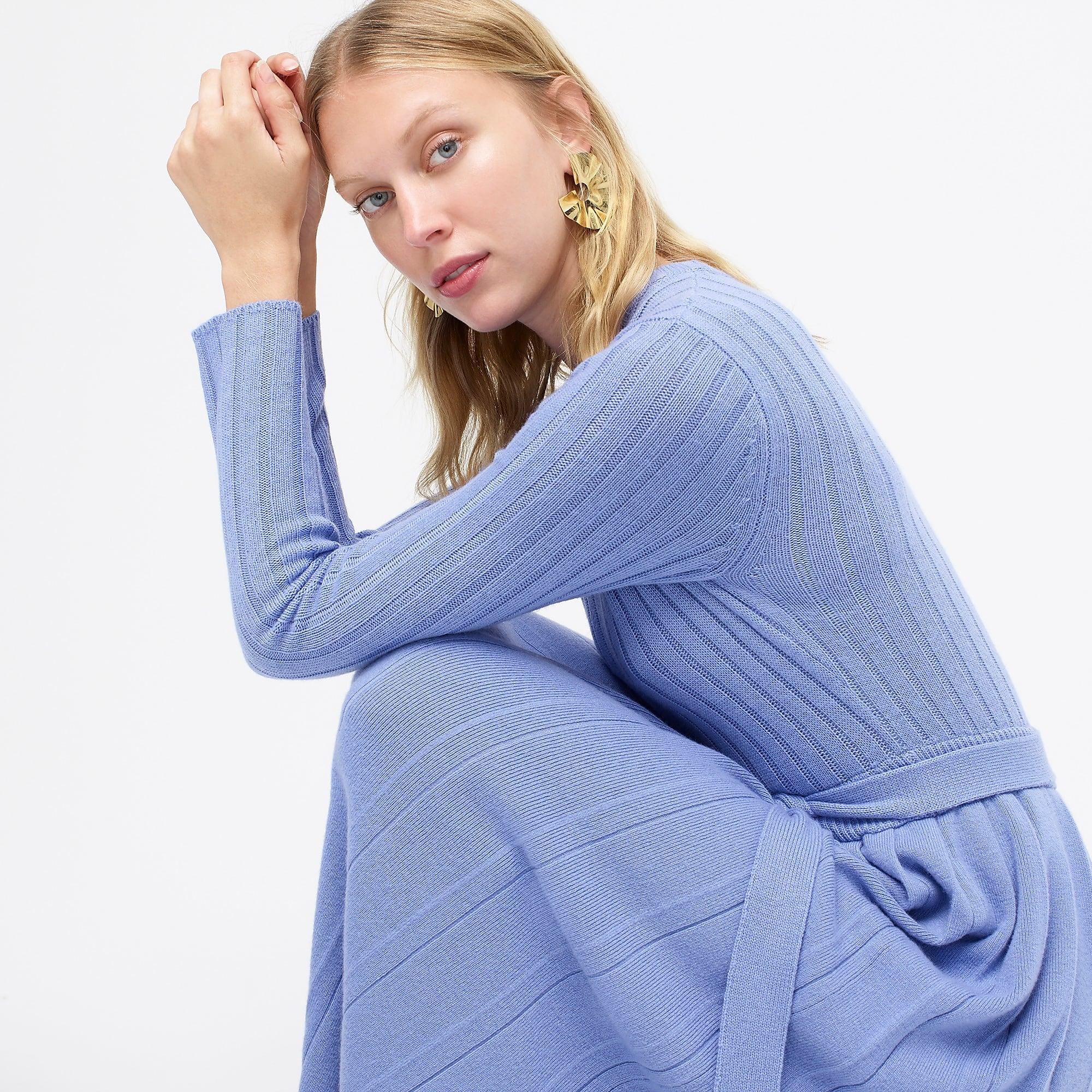 J.Crew Wool Belted Midi Sweater Dress With Pleated Skirt in Blue Lyst