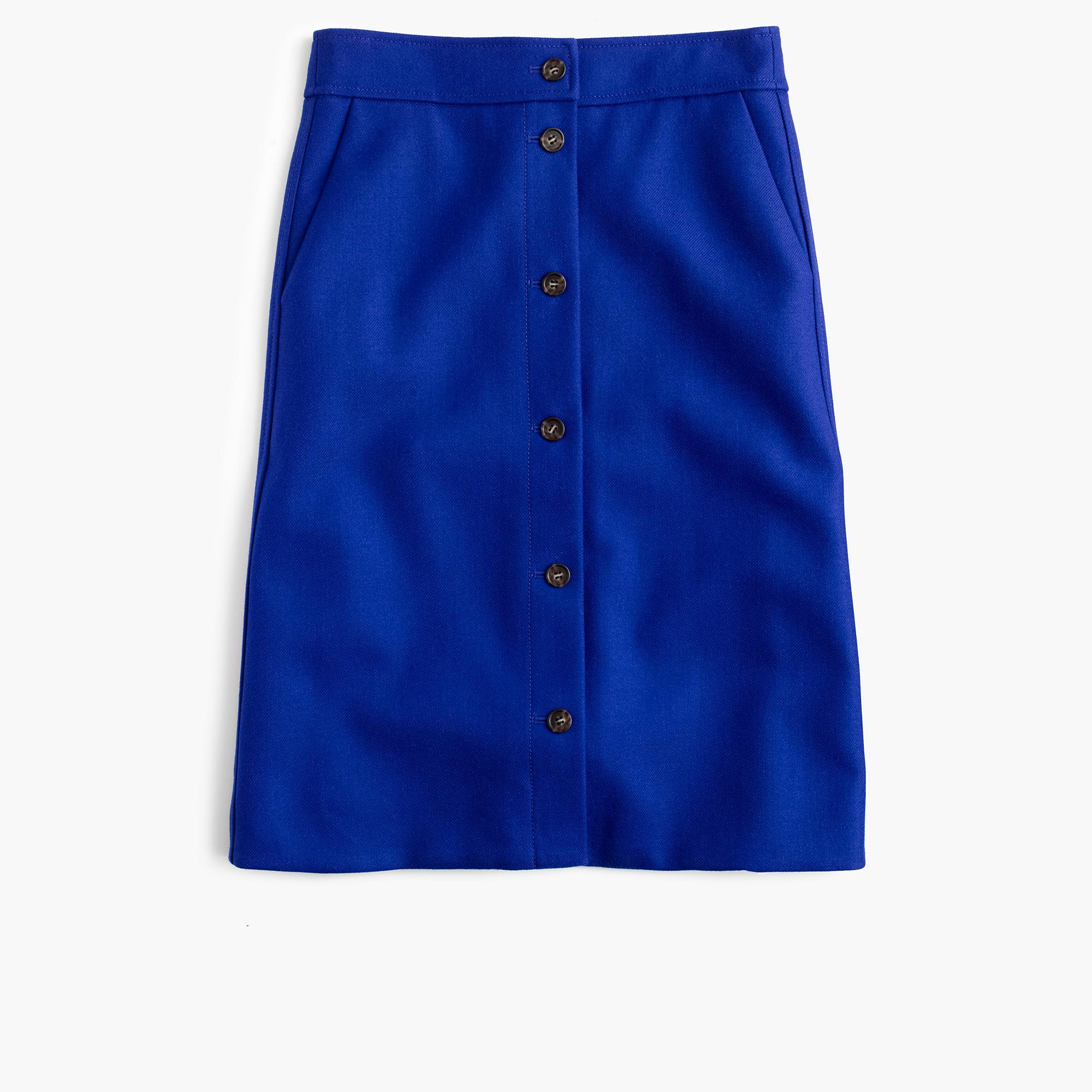 J.crew Button-front Skirt In Double-serge Wool in Blue | Lyst
