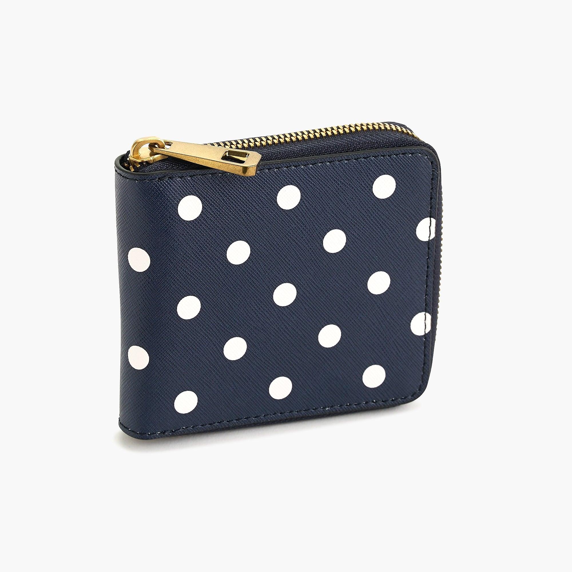 J.Crew Leather Polka Dot Small Zip Wallet in Navy Ivory (Blue) Lyst