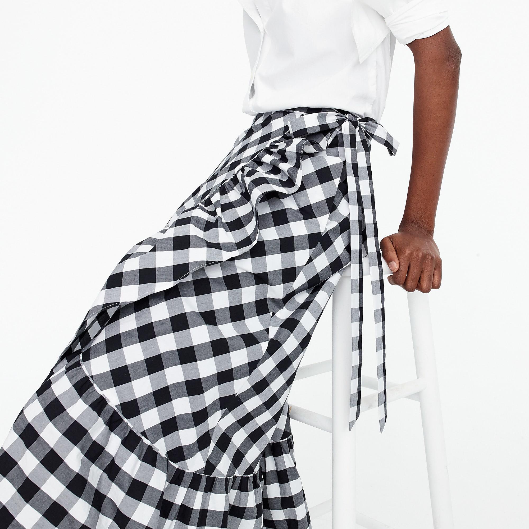 J.Crew Gingham Ruffle Wrap Skirt in Black Lyst