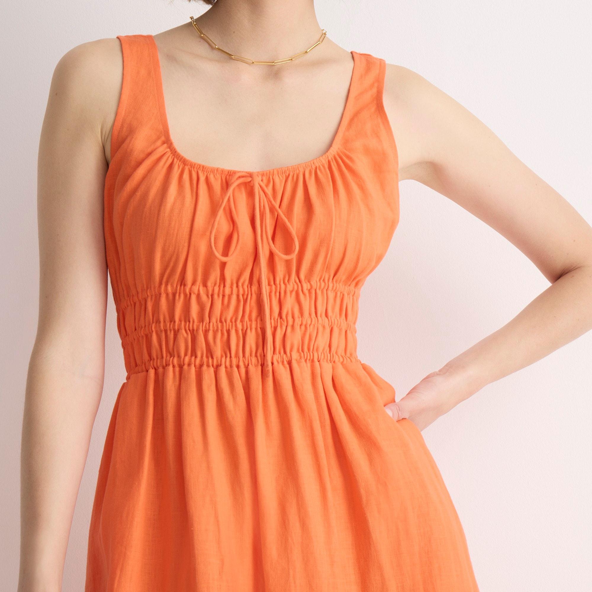 J.Crew Smocked Midi Dress In Linen in Orange | Lyst