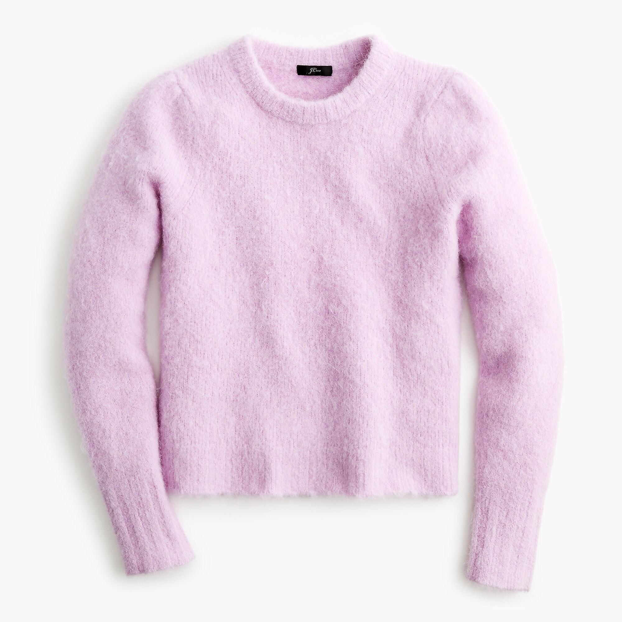 J.Crew Wool Puff-sleeve Fuzzy Crewneck Sweater in Pink - Lyst