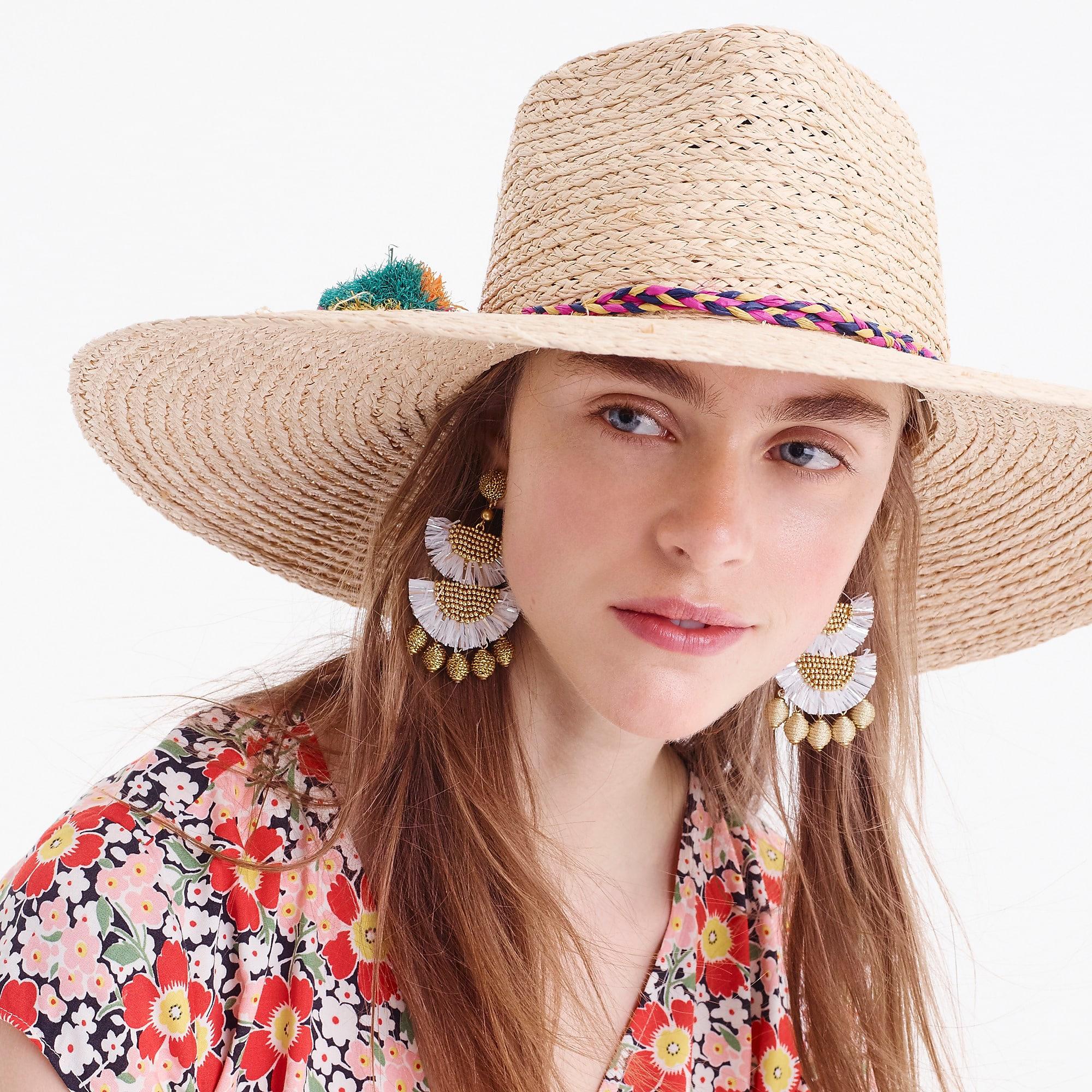 J.Crew Straw Sun Hat With Pom-poms in 