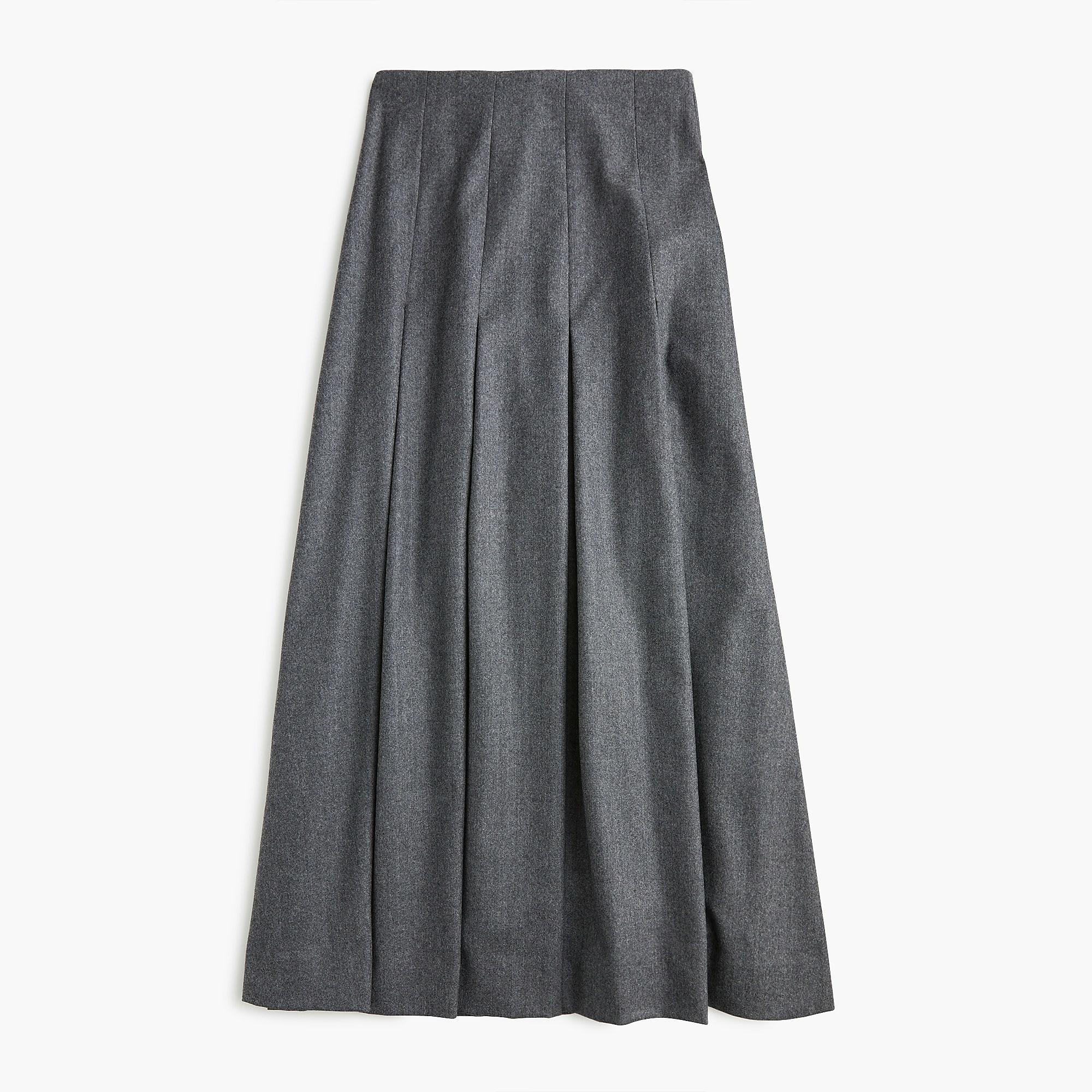 J.Crew Collection Pleated Wool Flannel Maxi Skirt in Gray Lyst