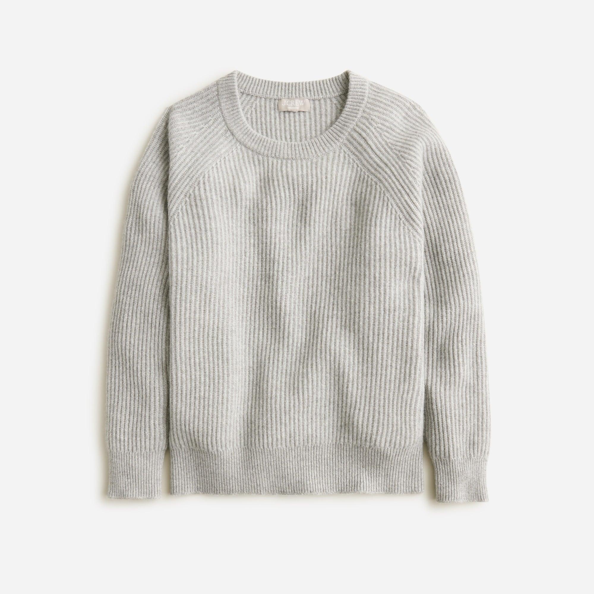 J.Crew Ribbed Cashmere Oversized Crewneck Sweater in Gray | Lyst