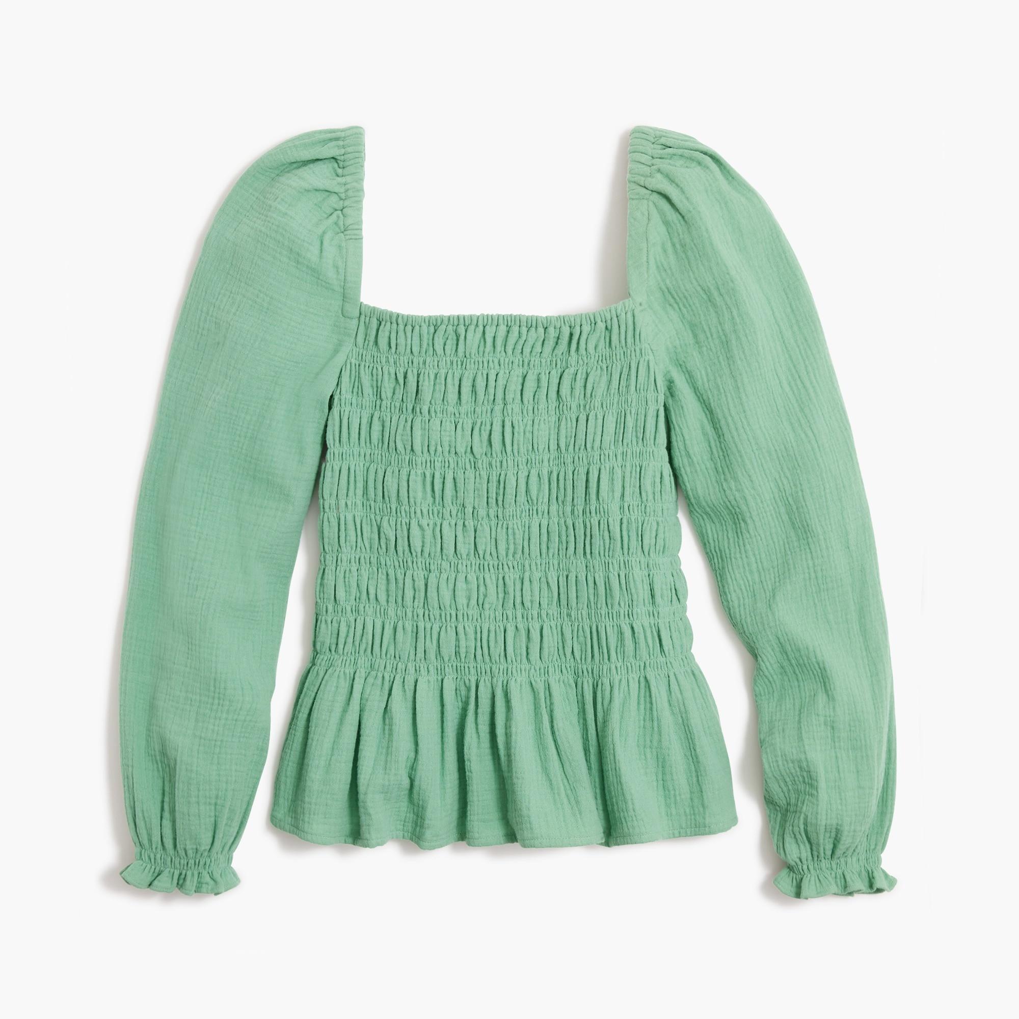 J.Crew Longsleeve Gauze Smocked Top in Green Lyst