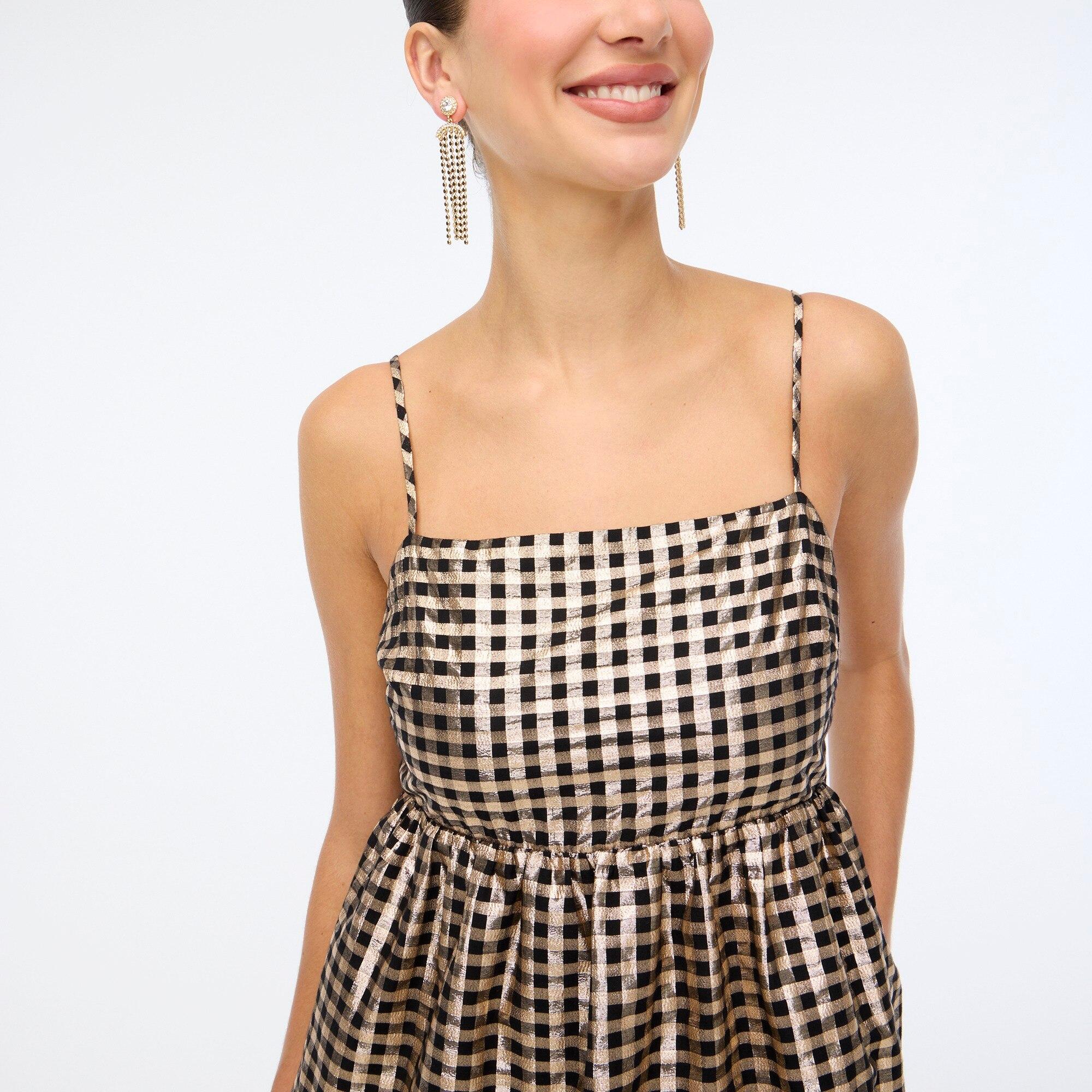 J.Crew Lurex® Gingham Tiered Mini Dress in Natural | Lyst