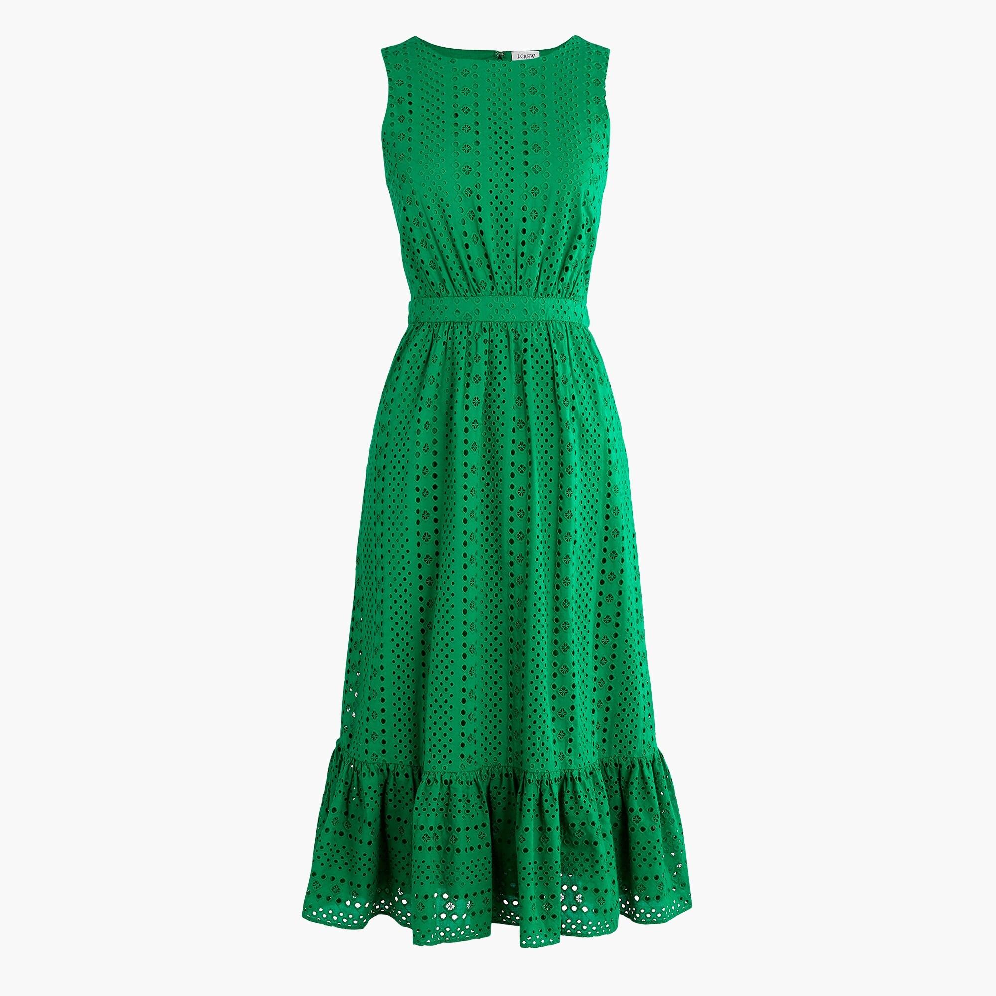 J.Crew Cotton Eyeletembroidered Tiered Midi Dress in Green Lyst