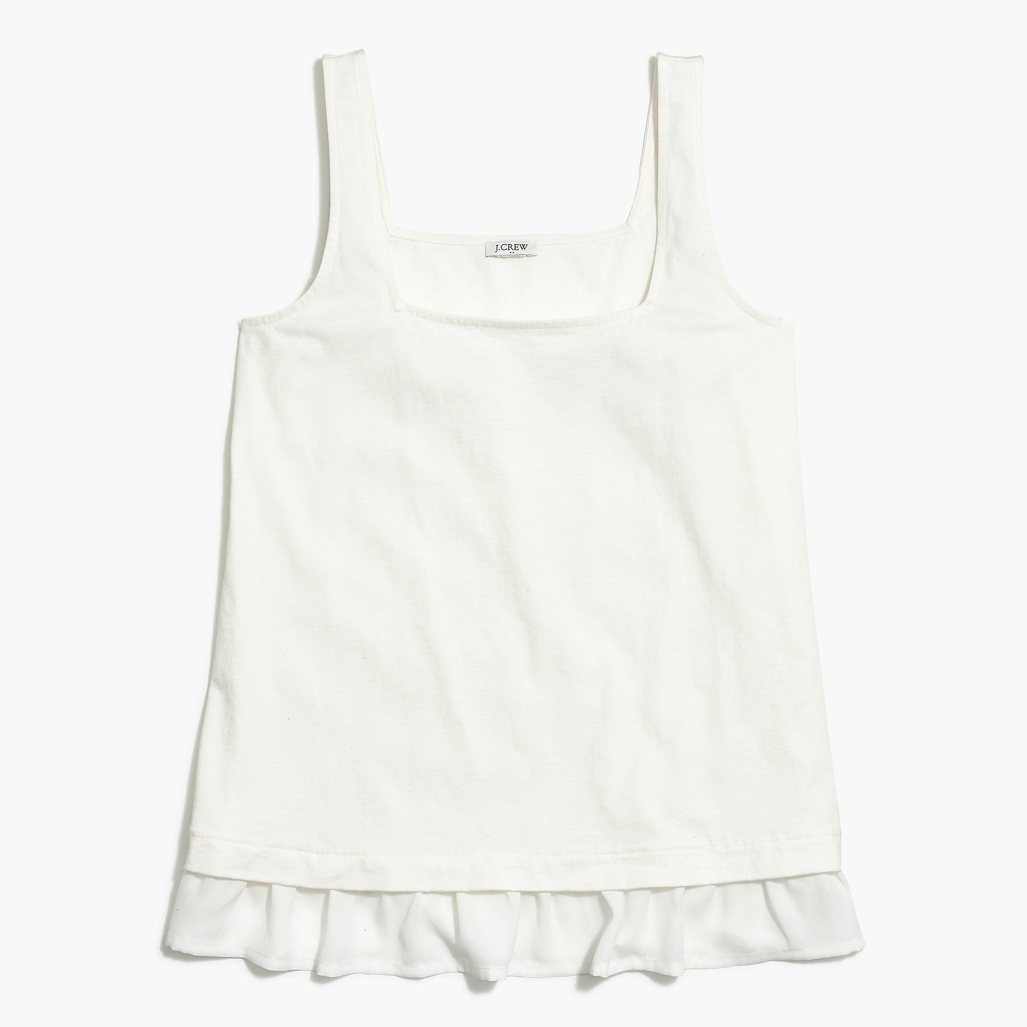 J.Crew Cotton Squareneck Tank Top With Woven Hem in Ivory (White) Lyst